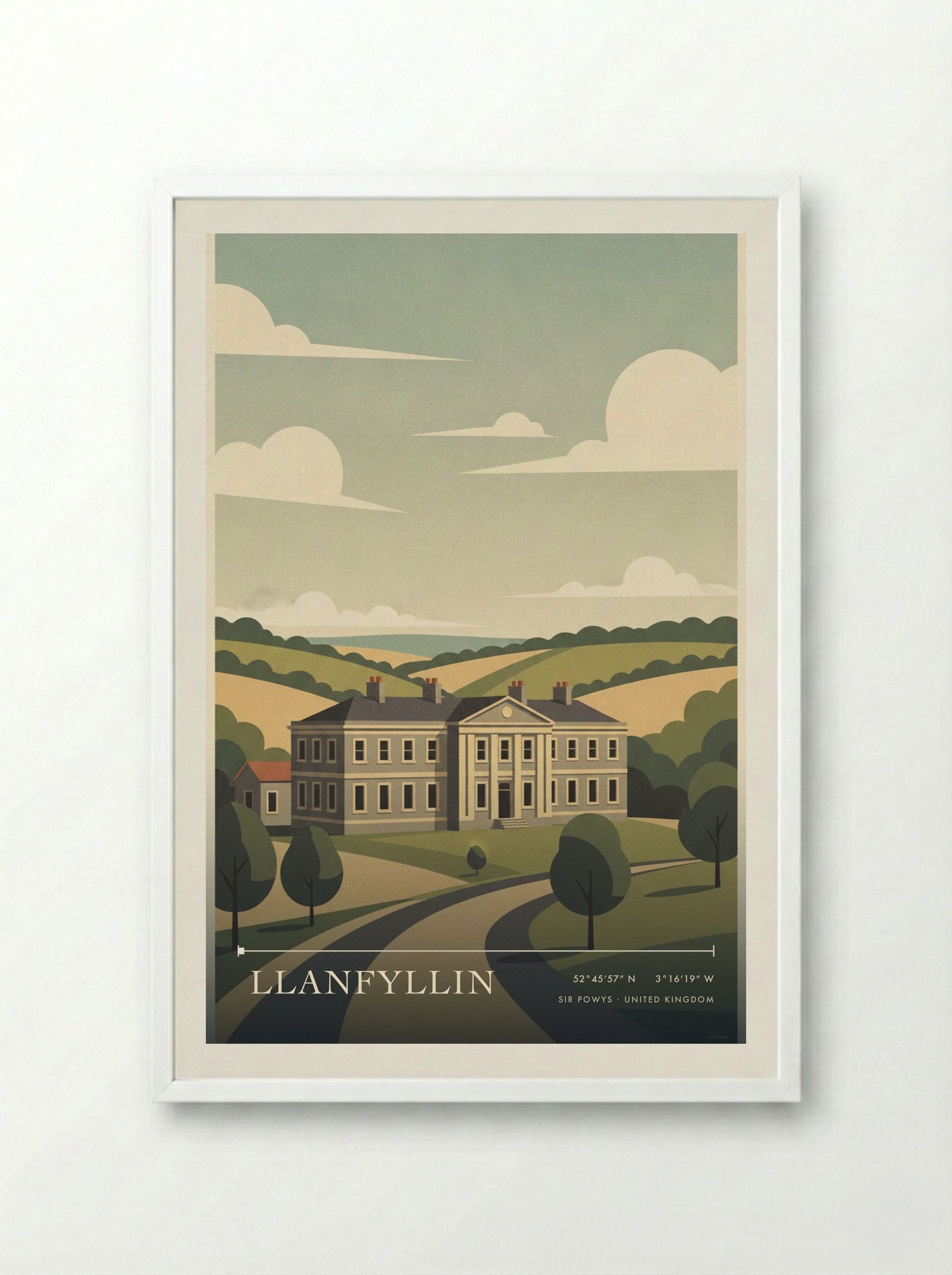 Llanfyllin Sir Powys United Kingdom Travel Poster - Framed Print White