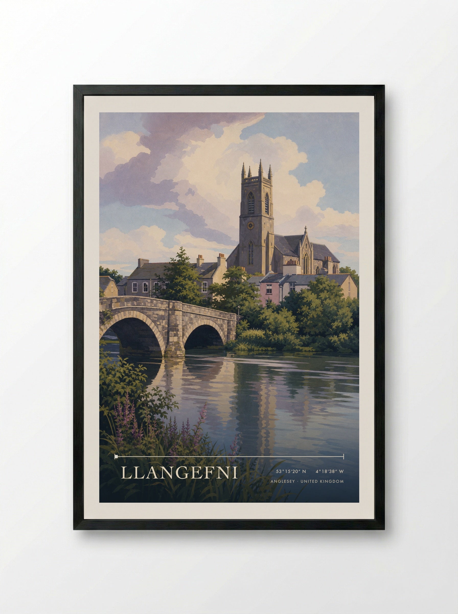 Llangefni Anglesey United Kingdom Travel Poster - Framed Print Black