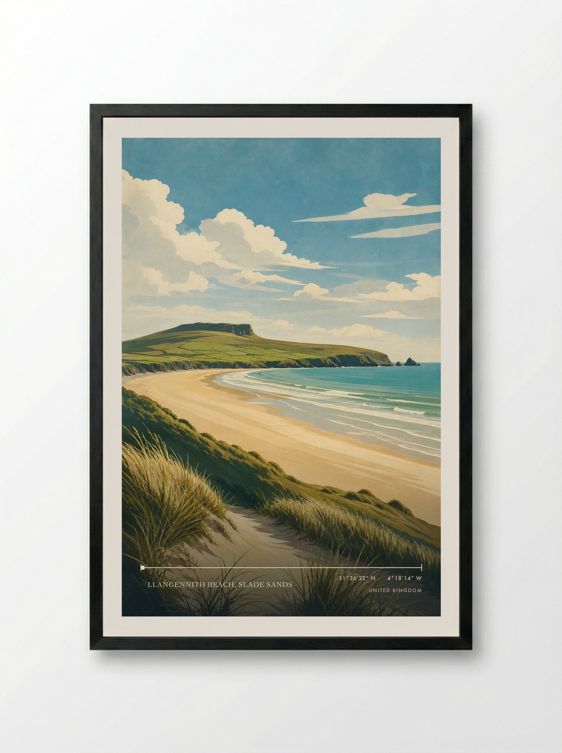 Llangennith Beach, Slade Sands United Kingdom Travel Poster - Framed Print Black