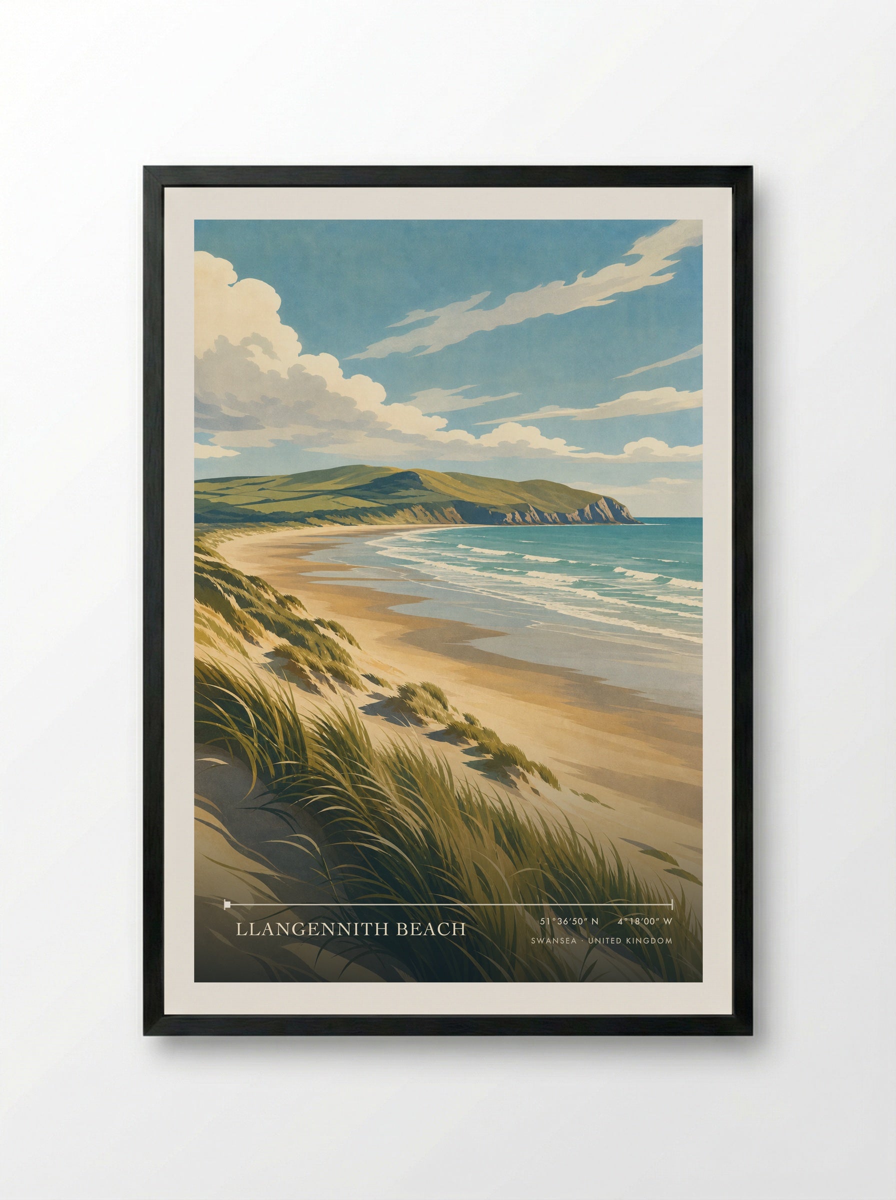 Llangennith Beach Swansea United Kingdom Travel Poster - Framed Print Black