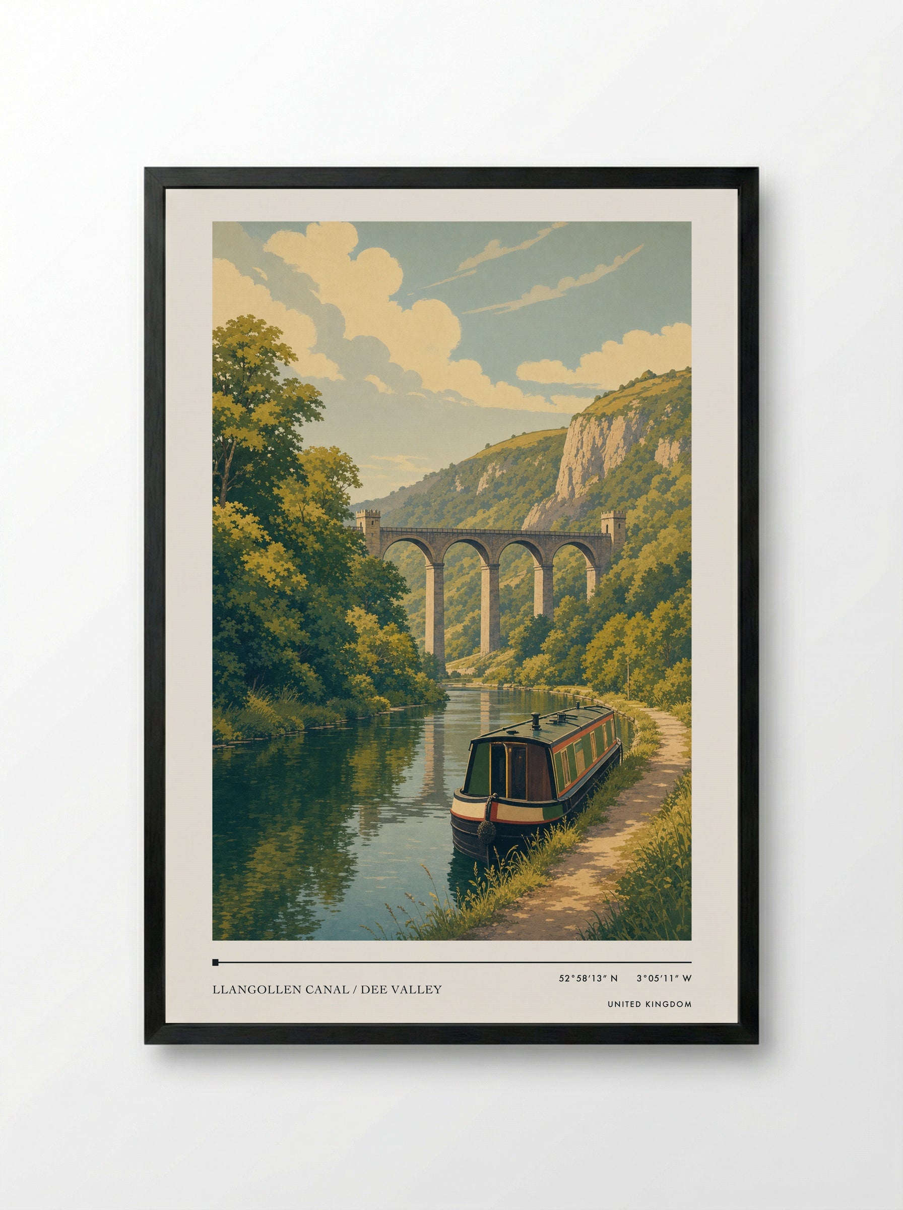 Llangollen Canal / Dee Valley United Kingdom Travel Poster - Framed Print Black