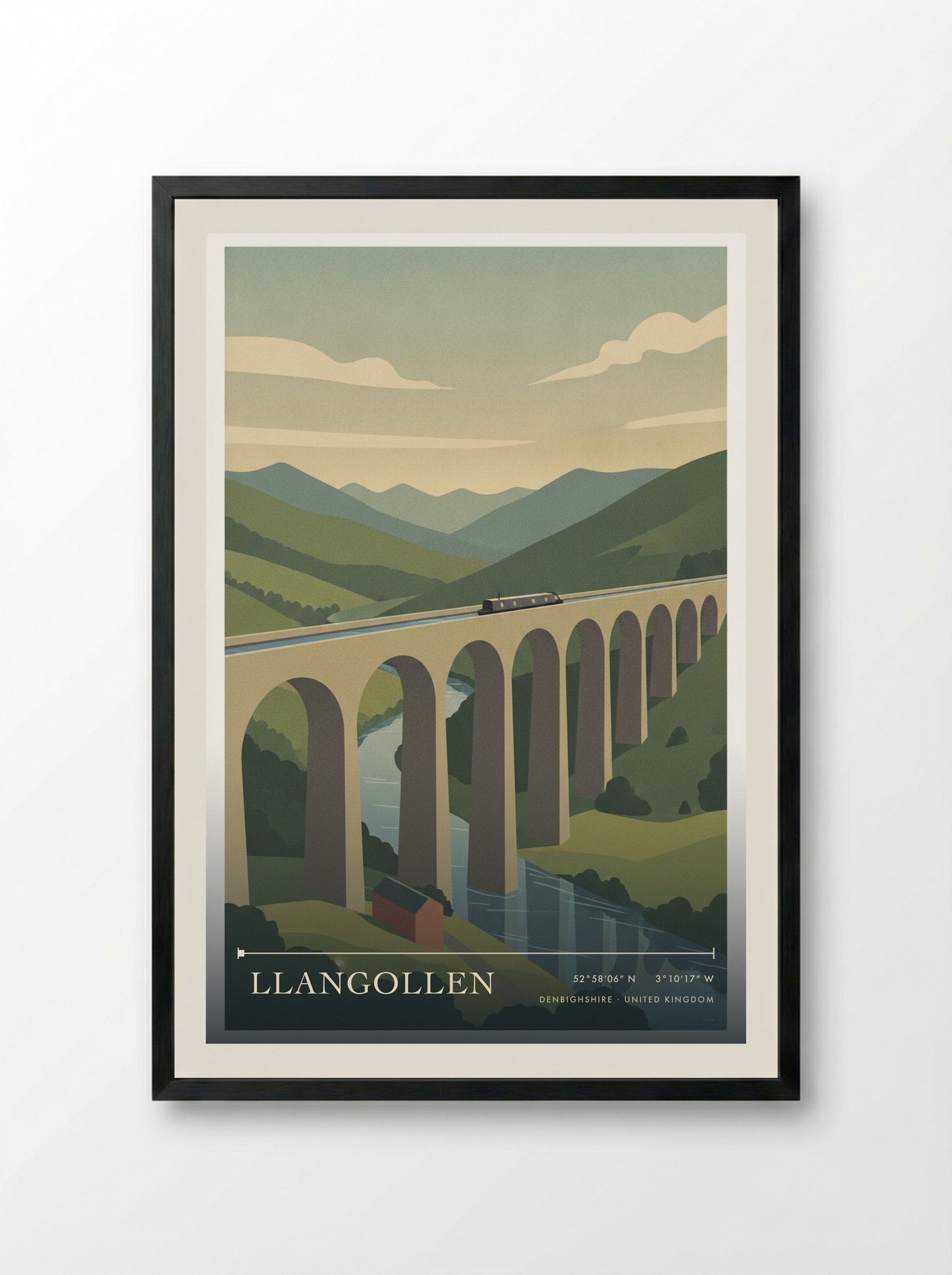 Llangollen Denbighshire United Kingdom Travel Poster - Framed Print Black