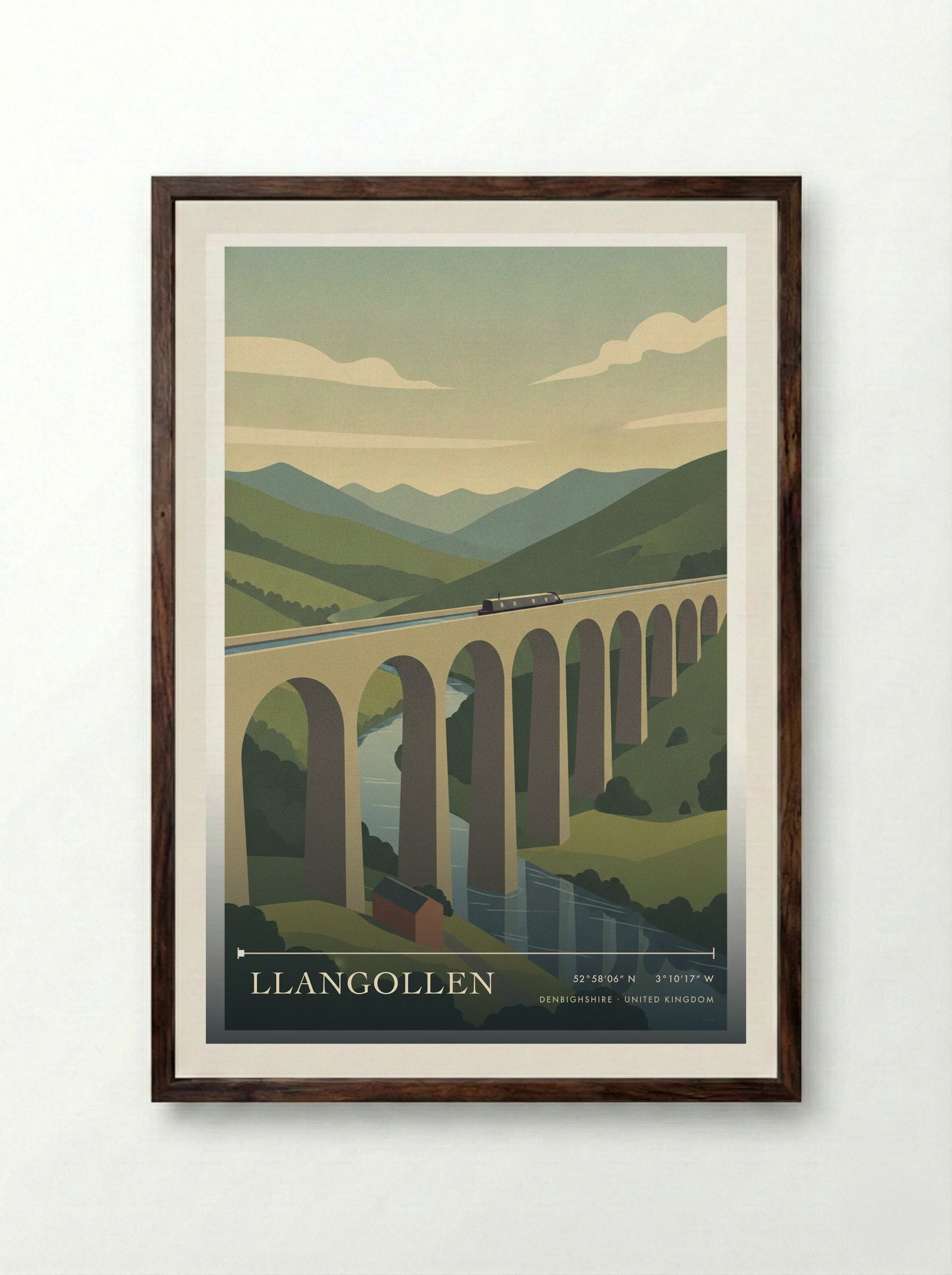 Llangollen Denbighshire United Kingdom Travel Poster - Framed Print Dark Wood