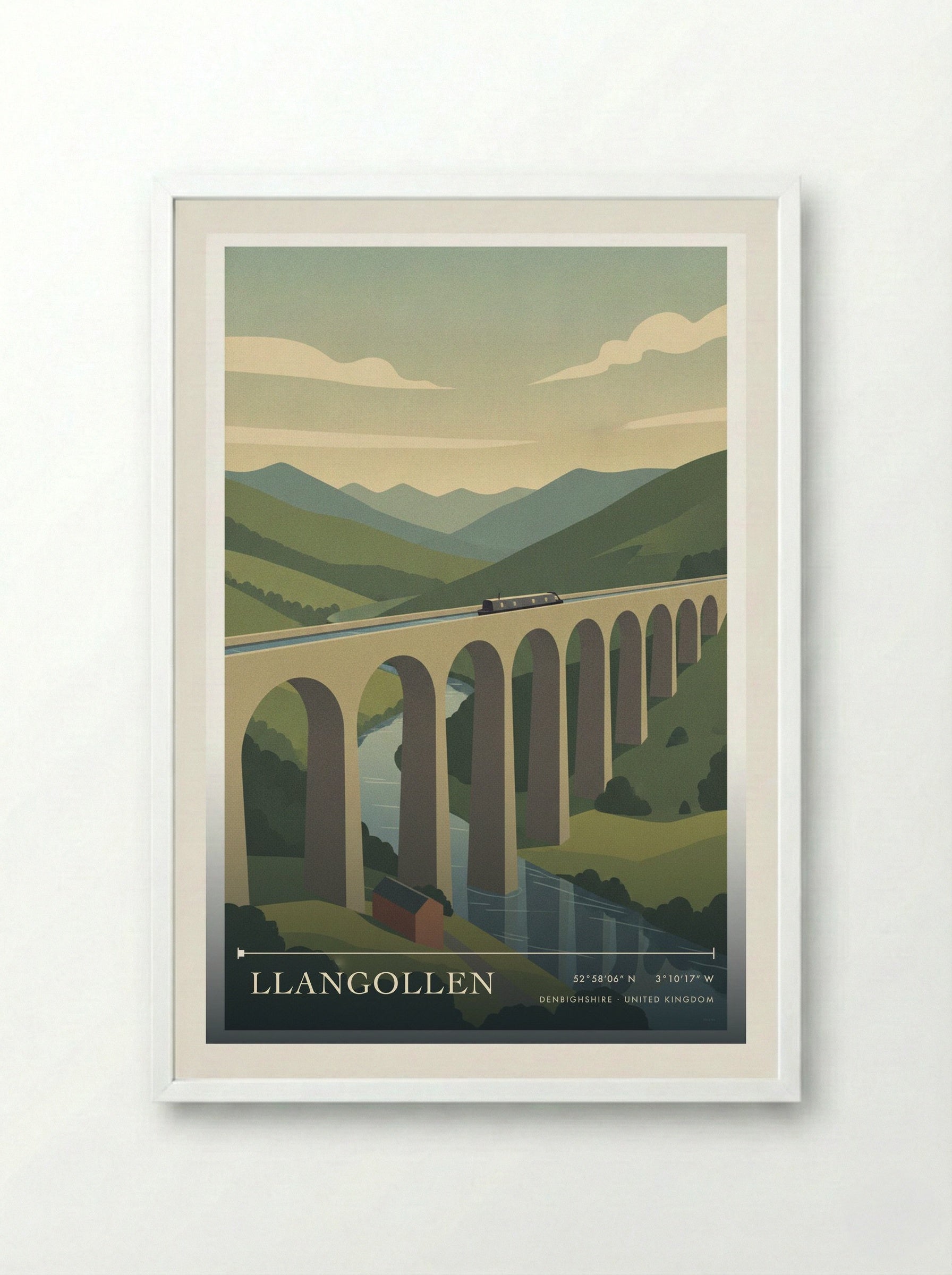 Llangollen Denbighshire United Kingdom Travel Poster - Framed Print White