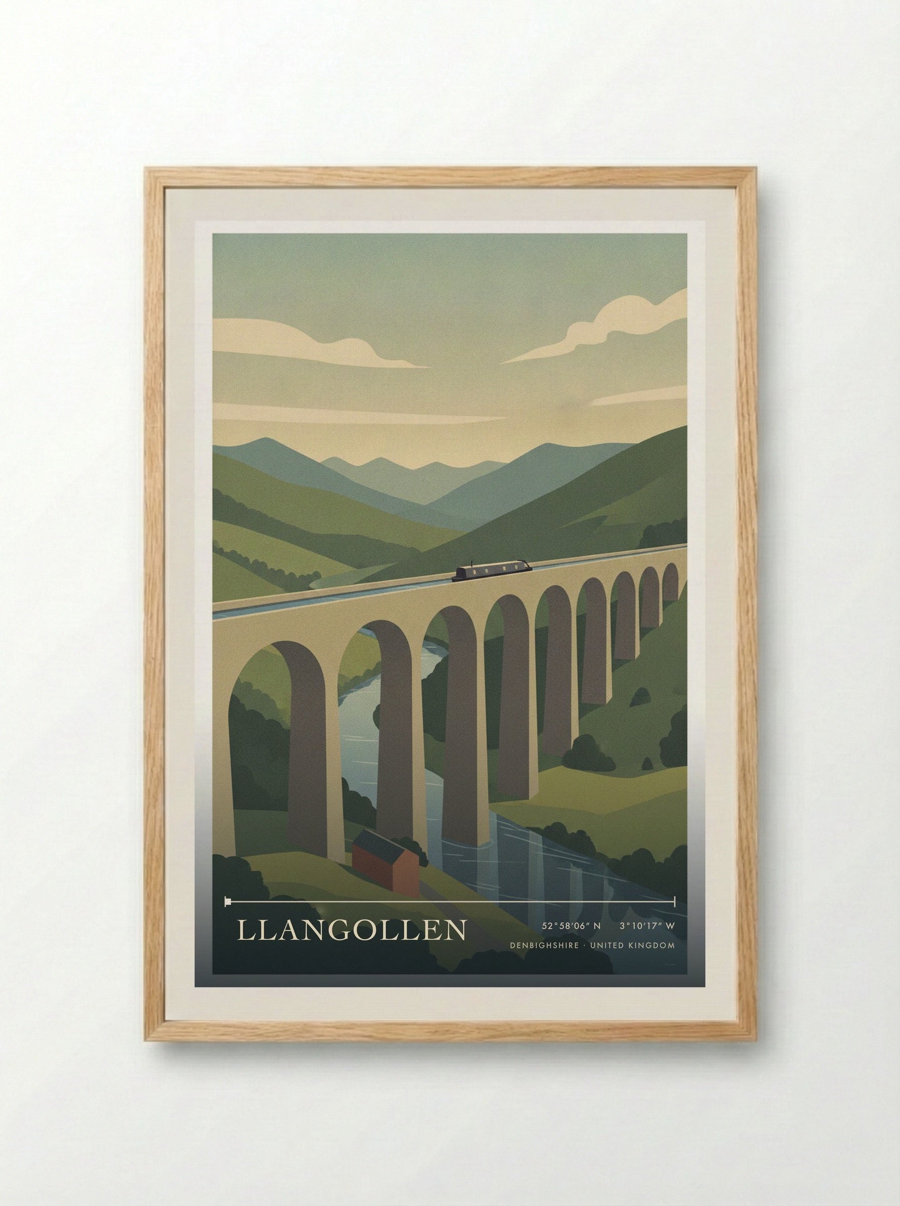 Llangollen Denbighshire United Kingdom Travel Poster - Framed Print Wood
