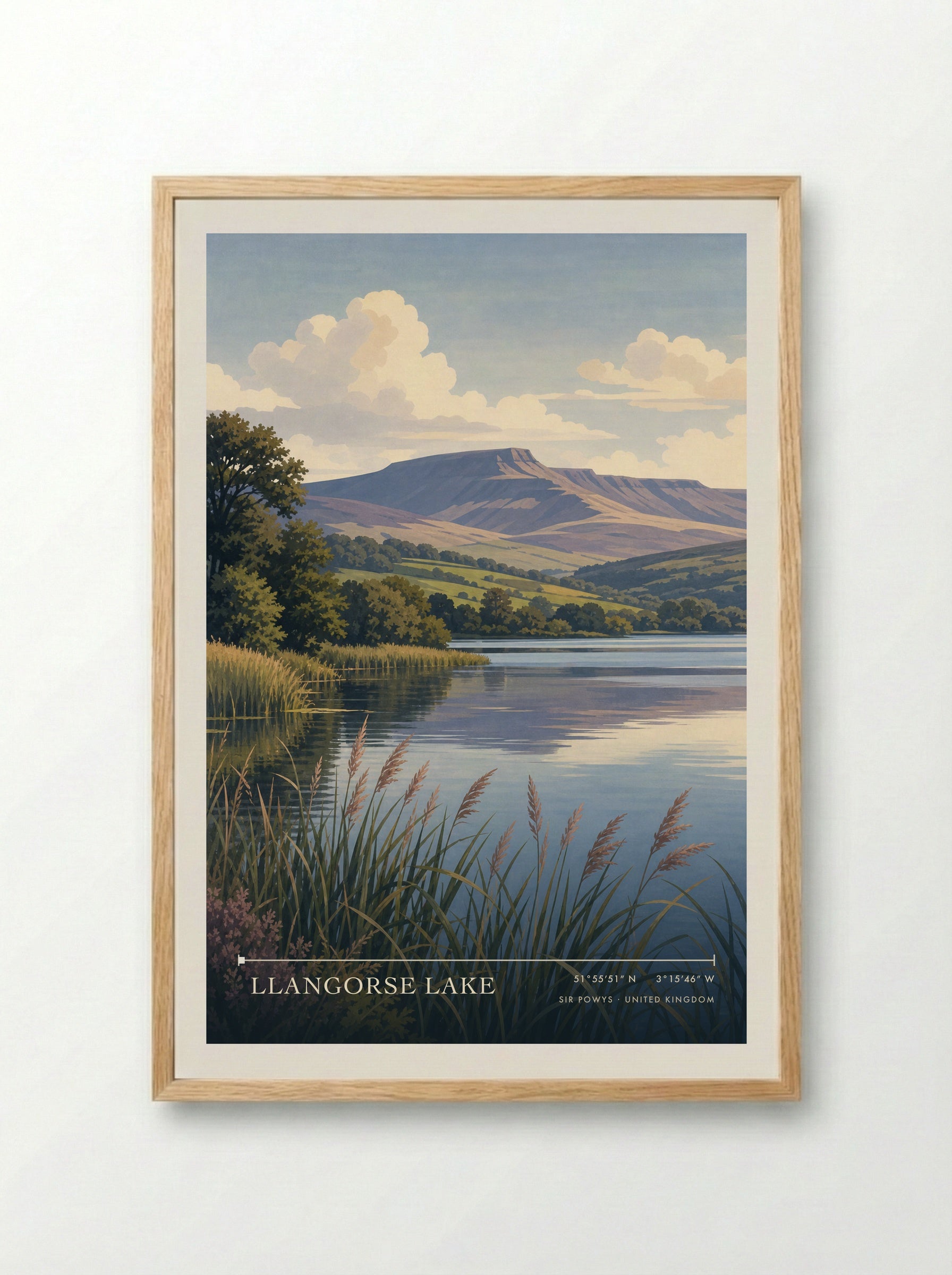 Llangorse Lake Sir Powys United Kingdom Travel Poster - Framed Print Wood