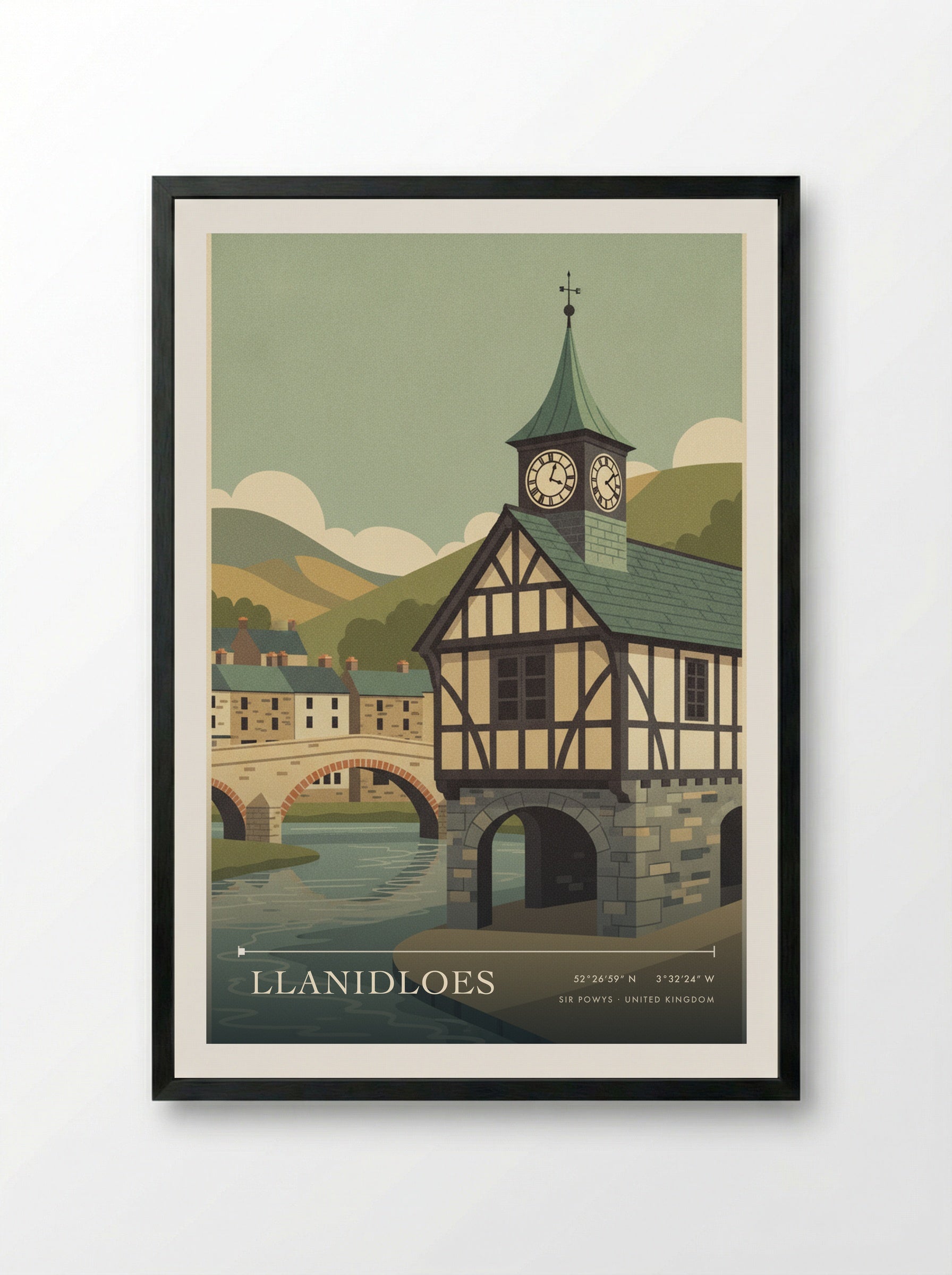 Llanidloes Sir Powys United Kingdom Travel Poster - Framed Print Black