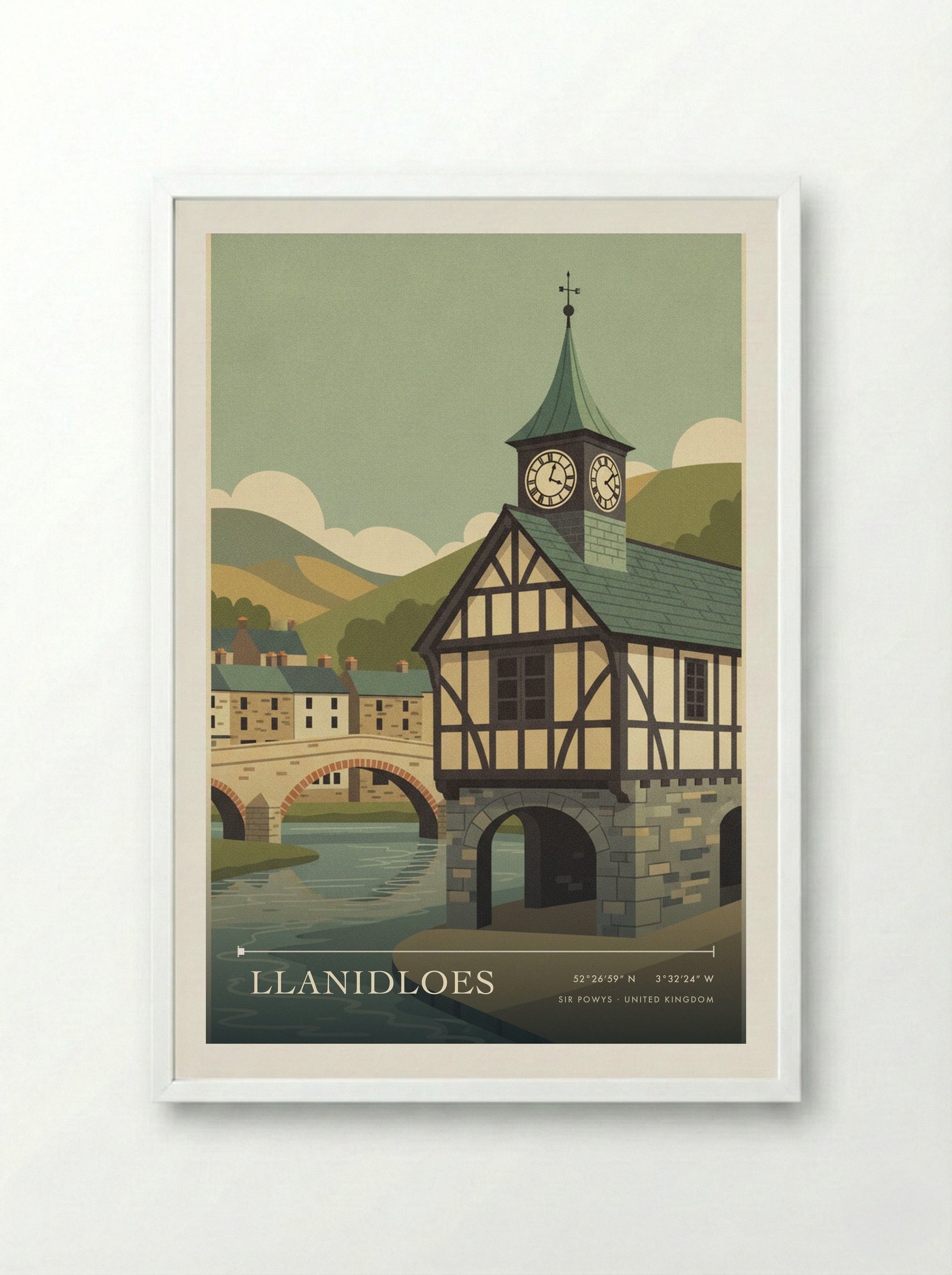 Llanidloes Sir Powys United Kingdom Travel Poster - Framed Print White