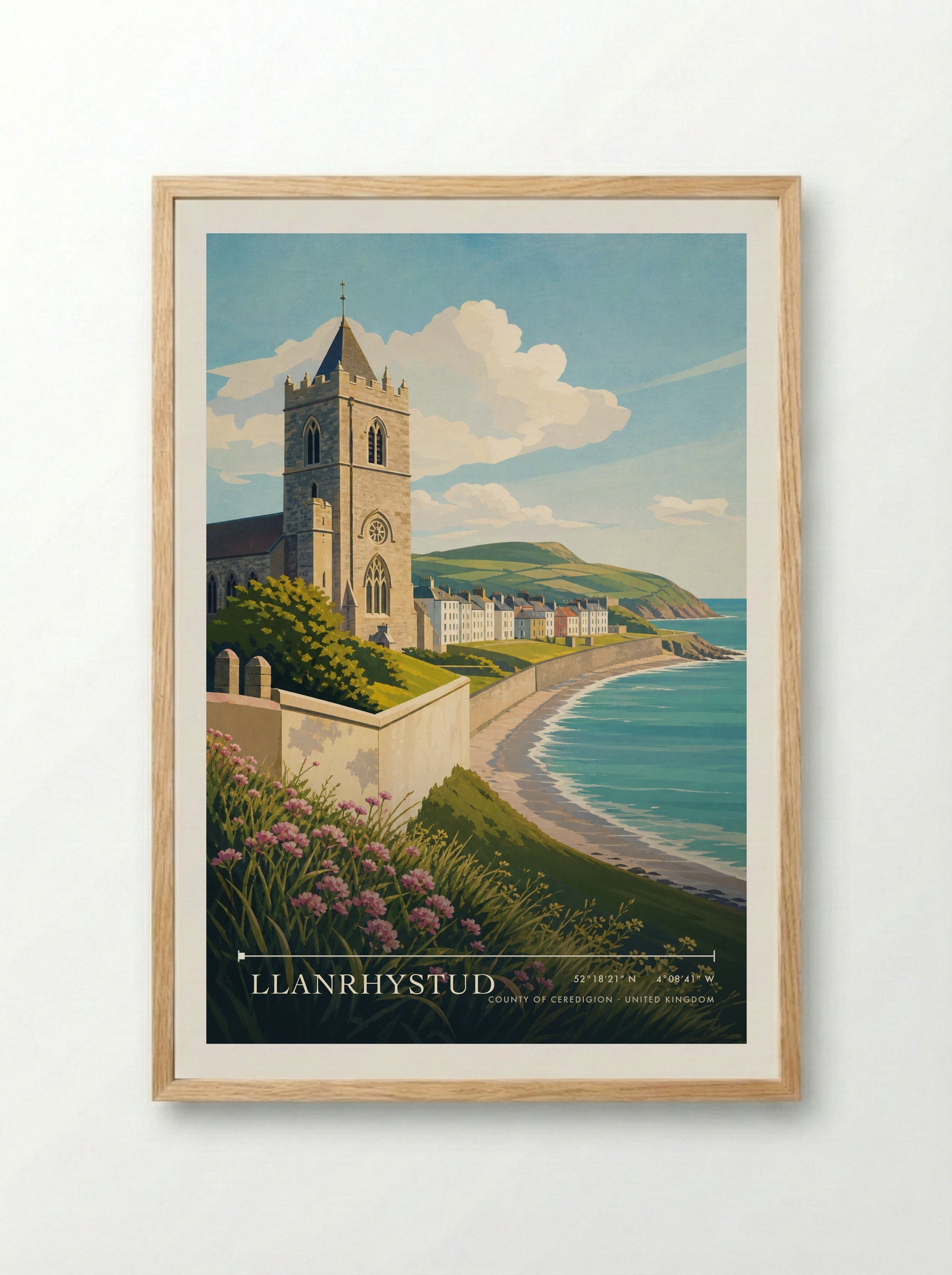 Llanrhystud County of Ceredigion United Kingdom Travel Poster - Framed Print Wood