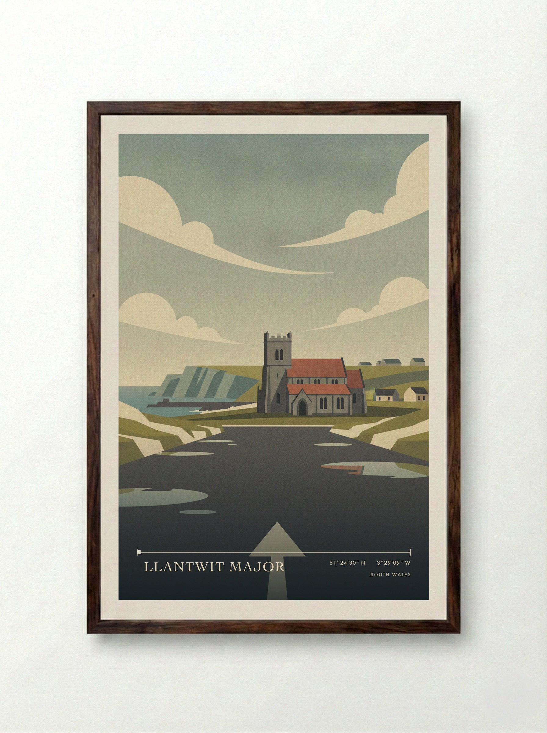 Llantwit Major South Wales Wales Travel Poster - Framed Print Dark Wood
