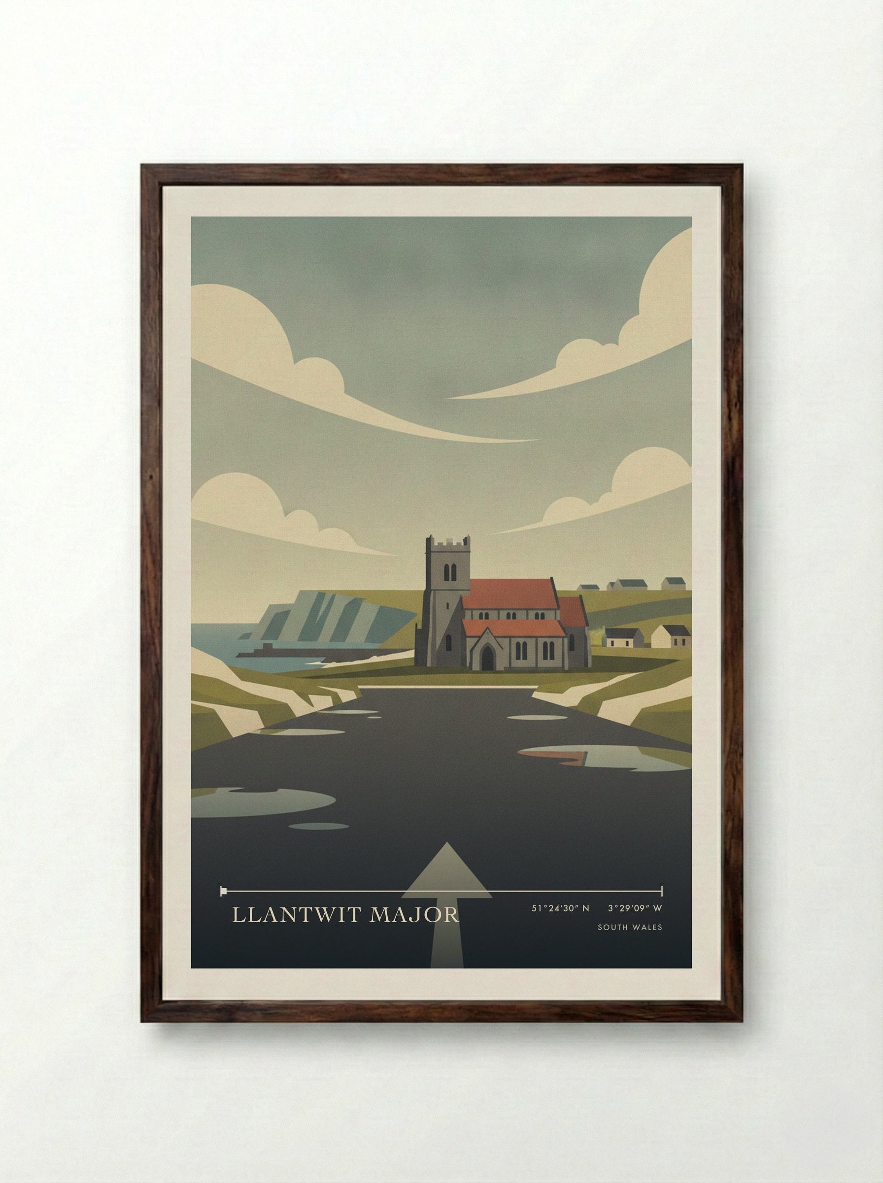Llantwit Major South Wales Wales Travel Poster - Framed Print Dark Wood