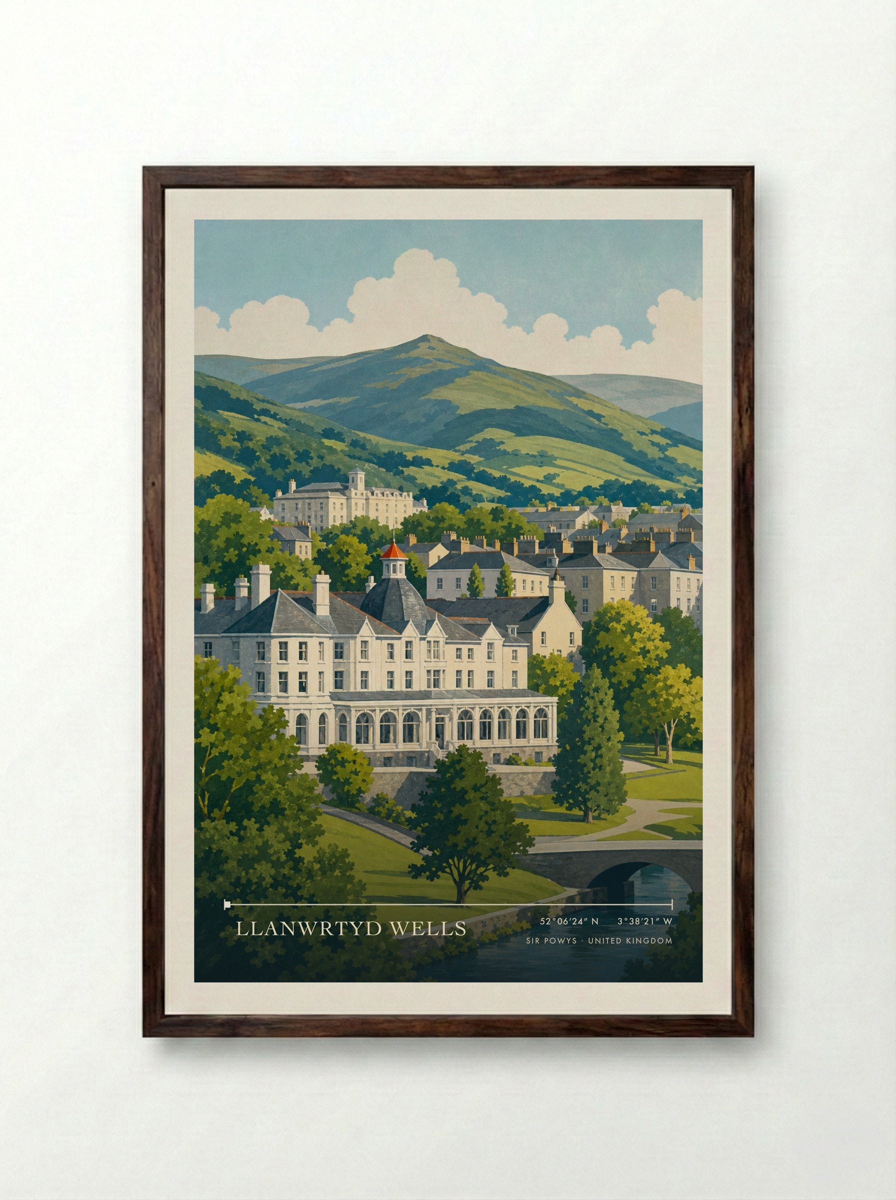 Llanwrtyd Wells Sir Powys United Kingdom Travel Poster - Framed Print Dark Wood