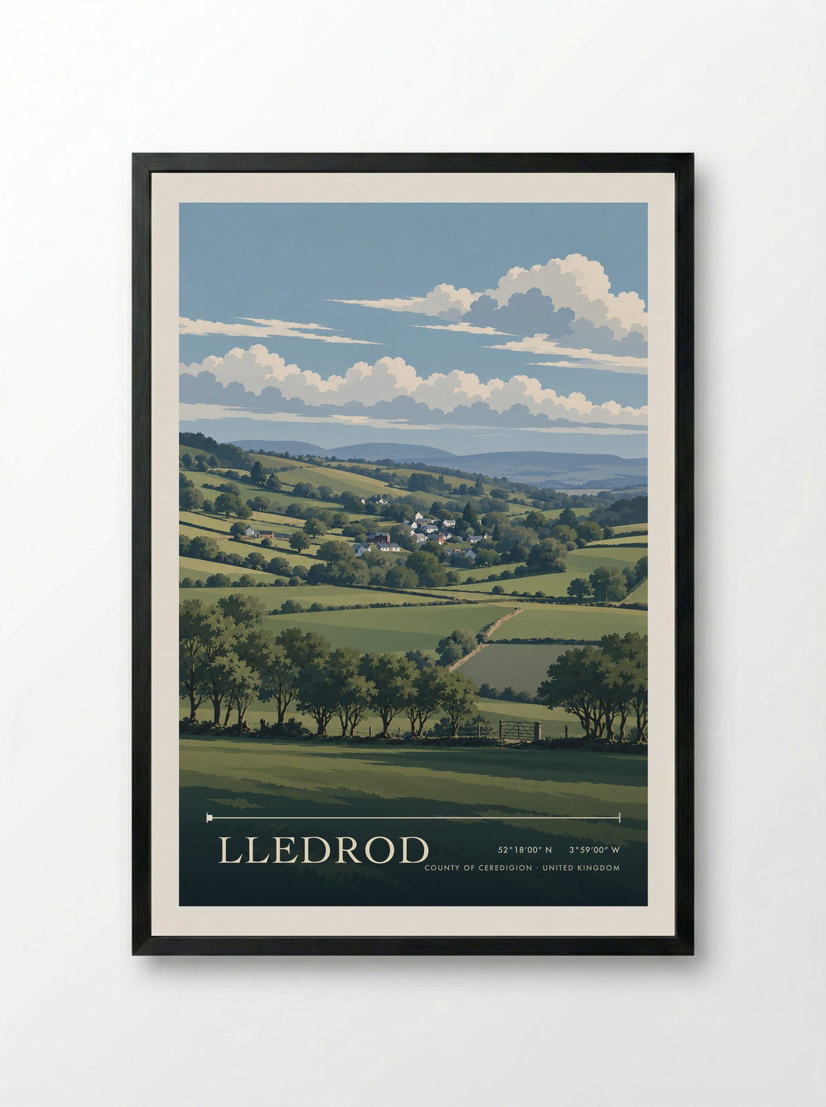 Lledrod, County of Ceredigion | Travel Poster - Framed Print Black