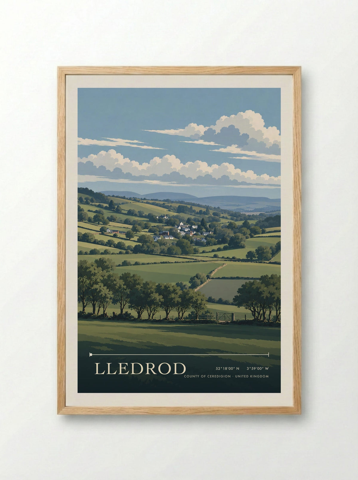 Lledrod, County of Ceredigion | Travel Poster - Framed Print Wood