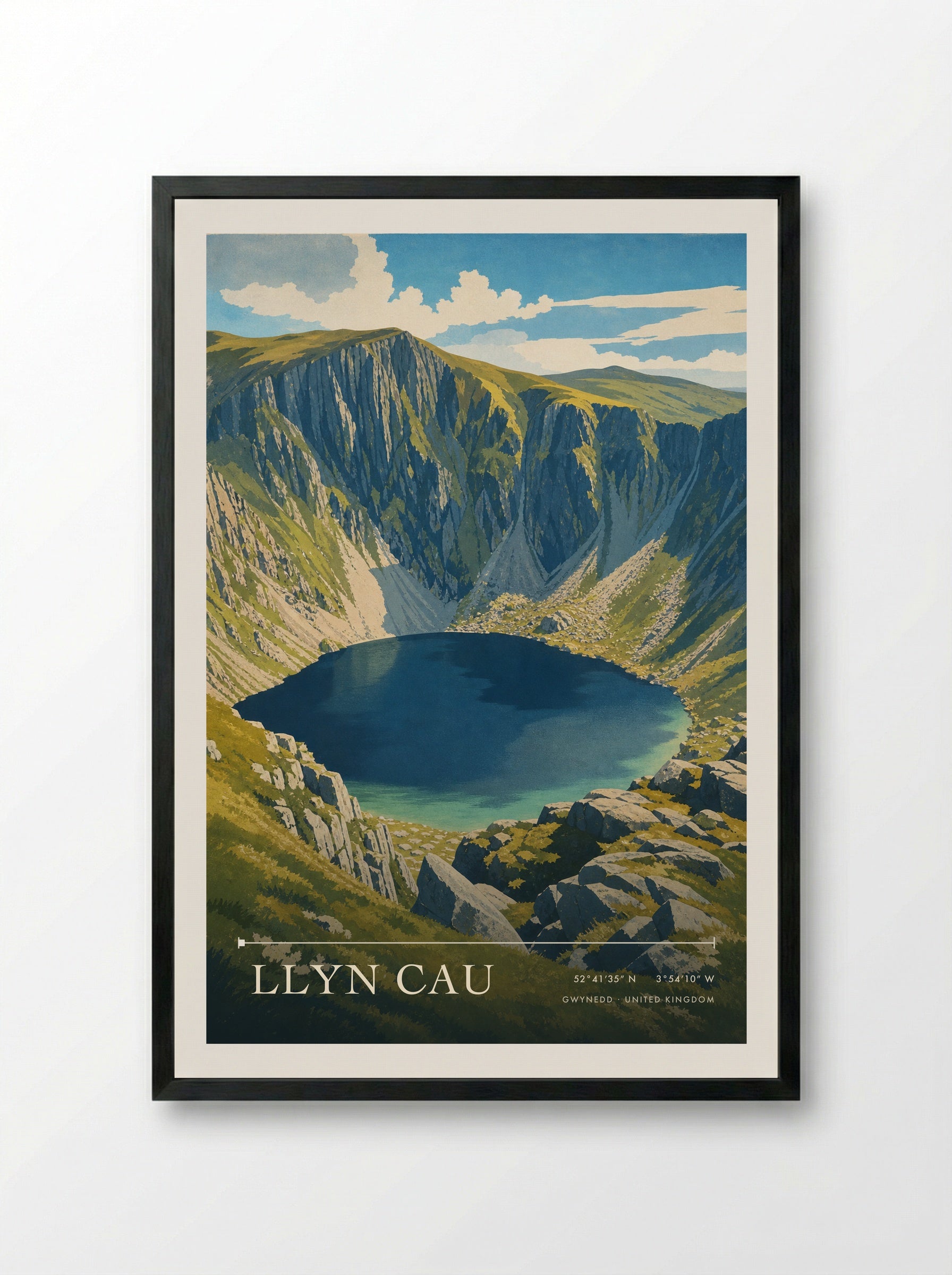 Llyn Cau Gwynedd United Kingdom Travel Poster - Framed Print Black