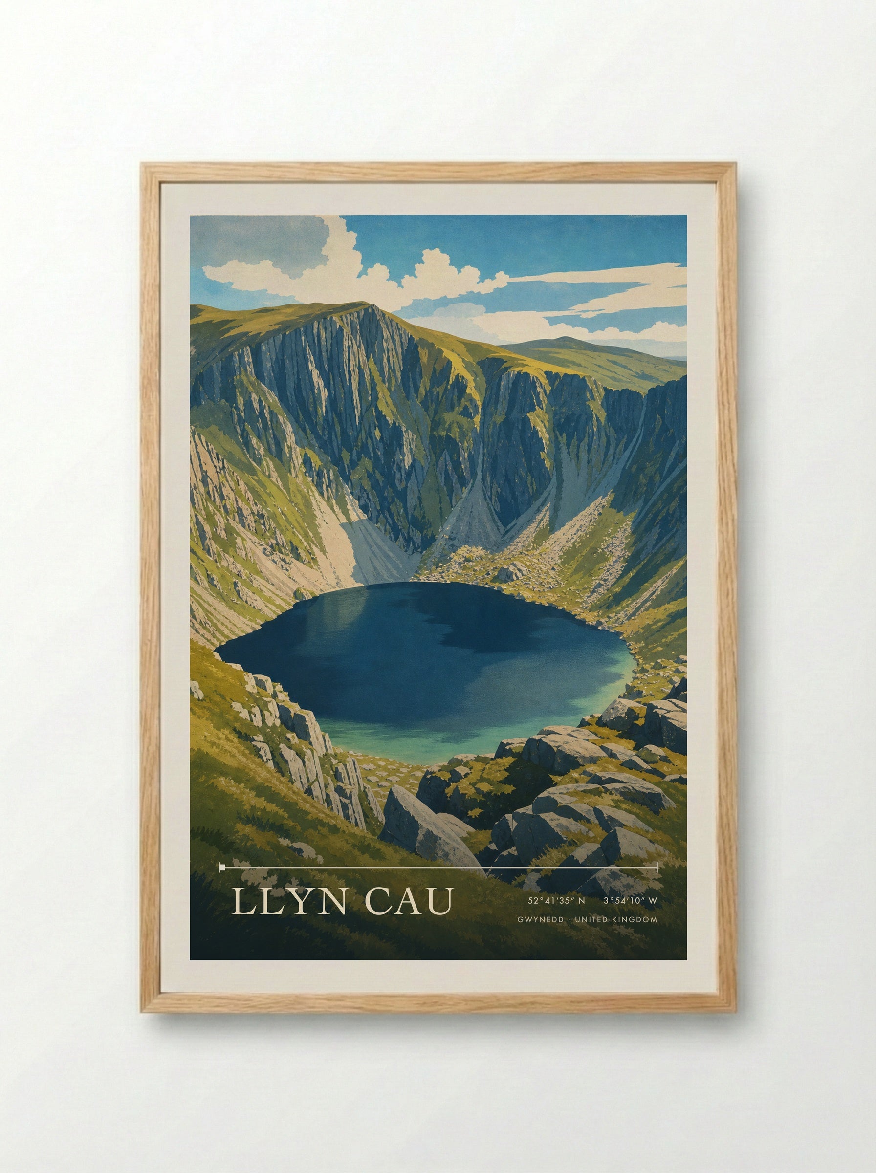 Llyn Cau Gwynedd United Kingdom Travel Poster - Framed Print Wood