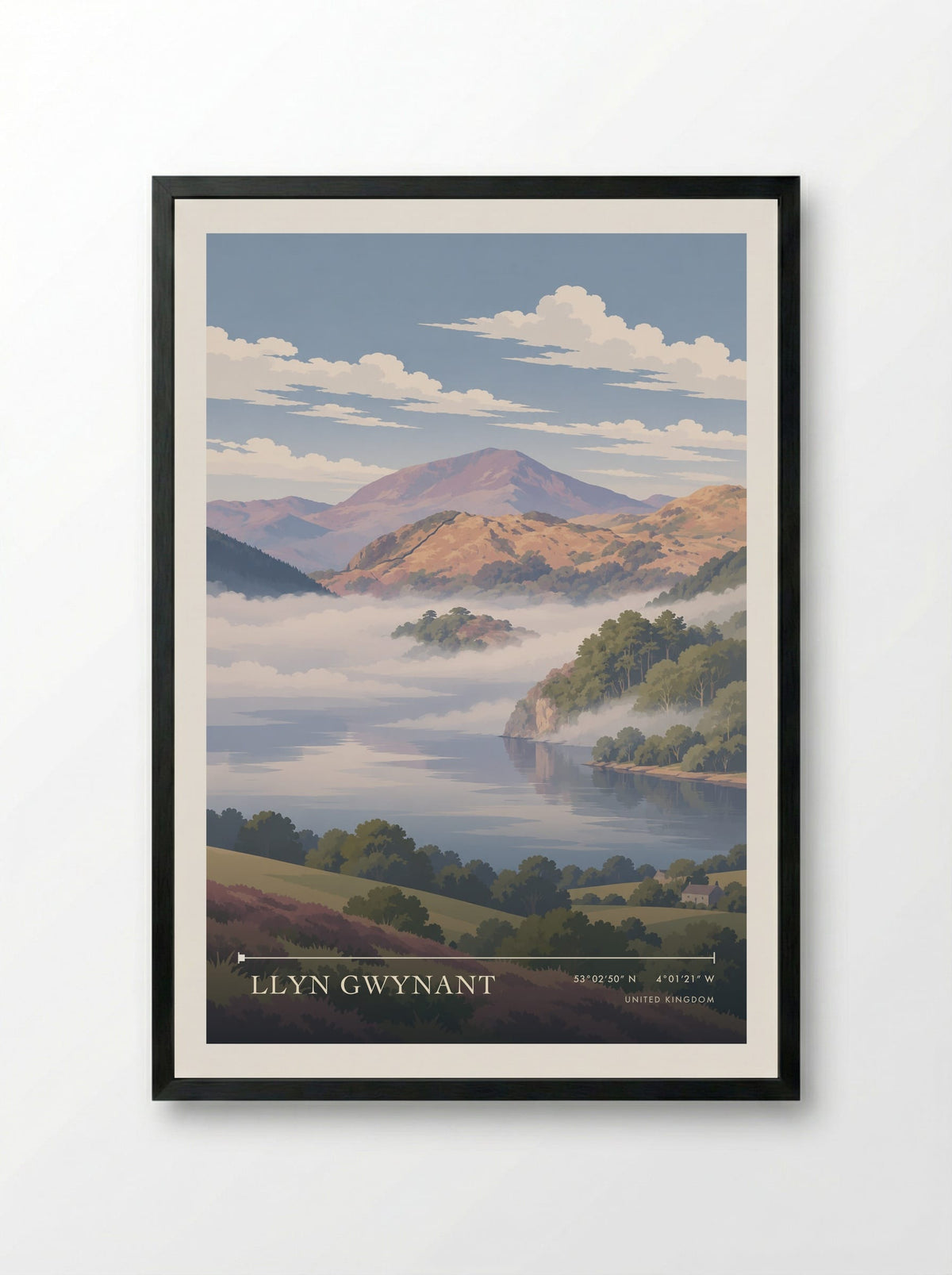Llyn Gwynant | Travel Poster - Framed Print Black