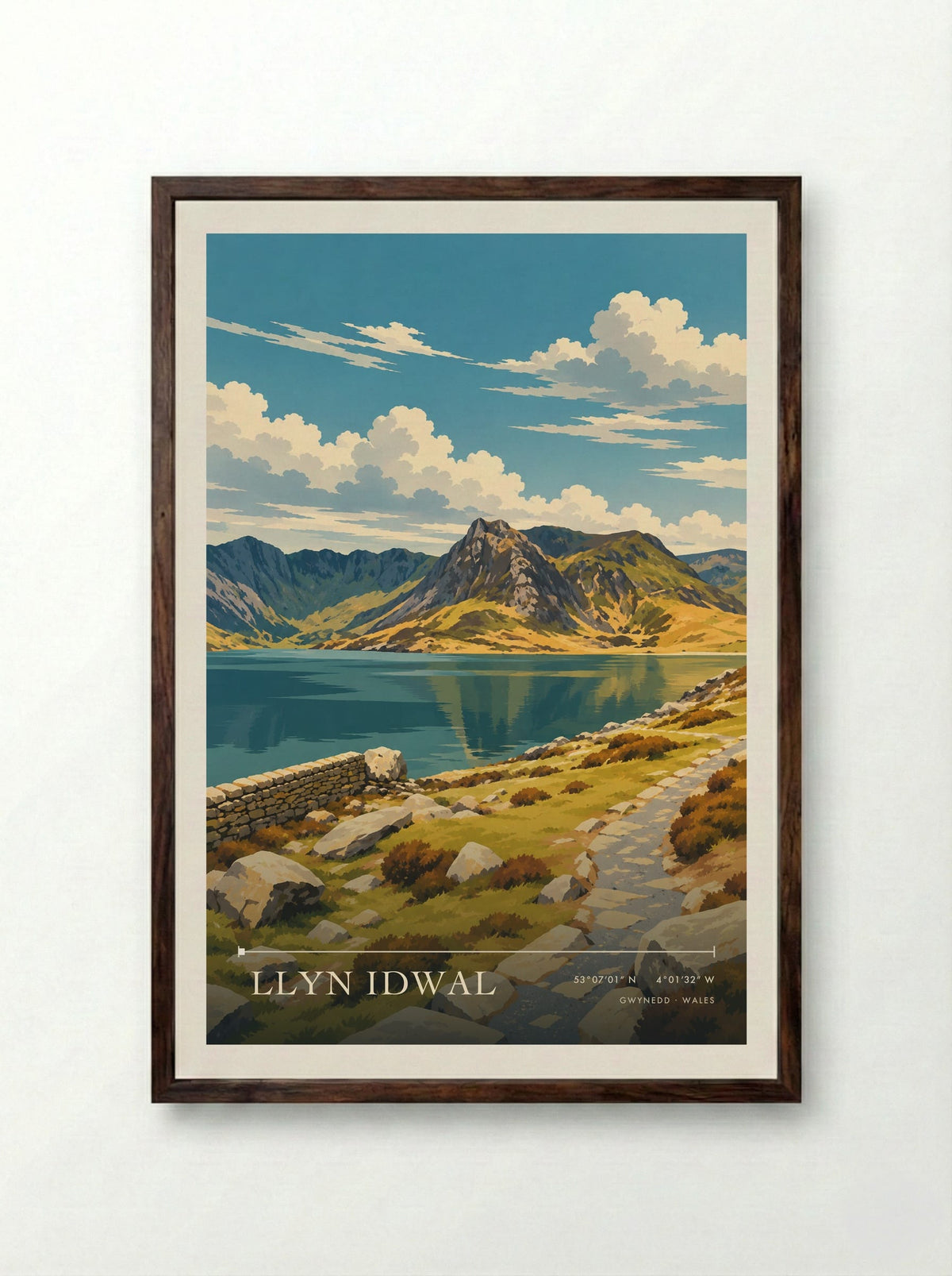 Llyn Idwal, Gwynedd | Travel Poster - Framed Print Dark Wood