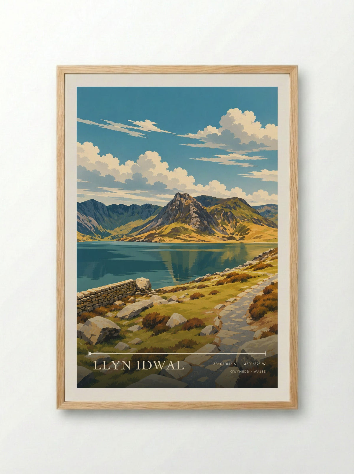 Llyn Idwal, Gwynedd | Travel Poster - Framed Print Wood