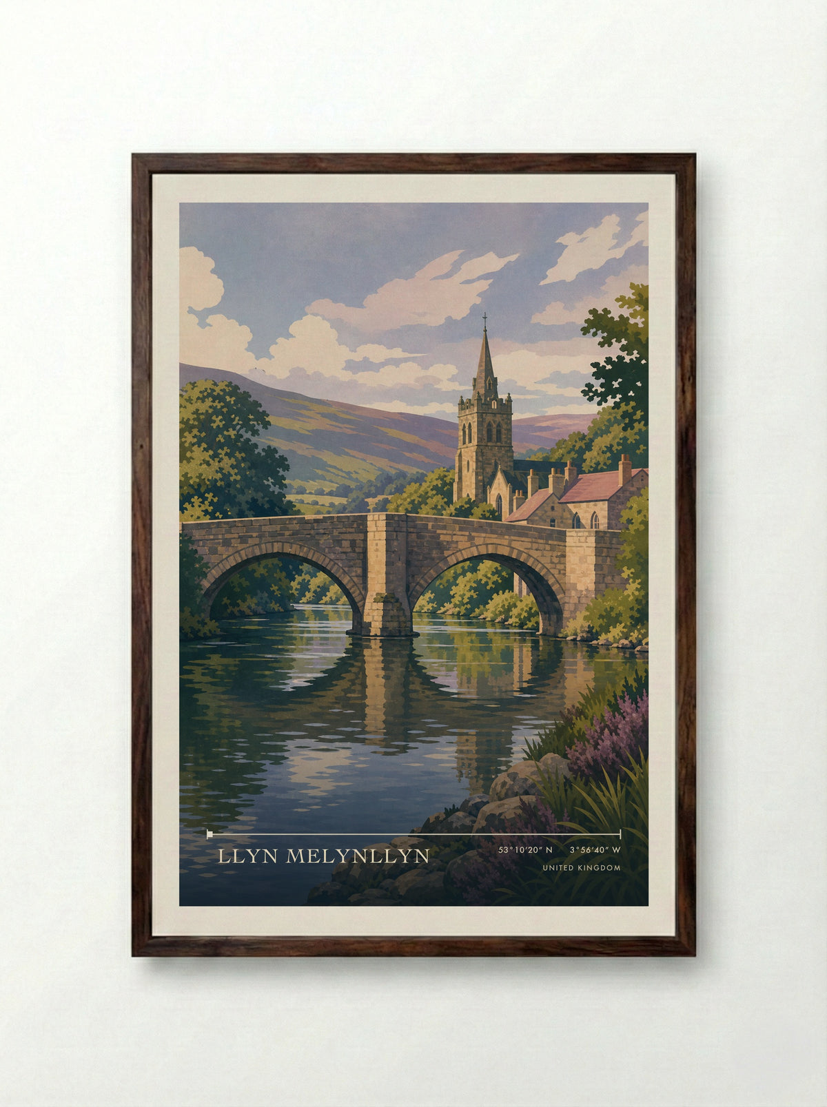 Llyn Melynllyn United Kingdom Travel Poster - Framed Print Dark Wood