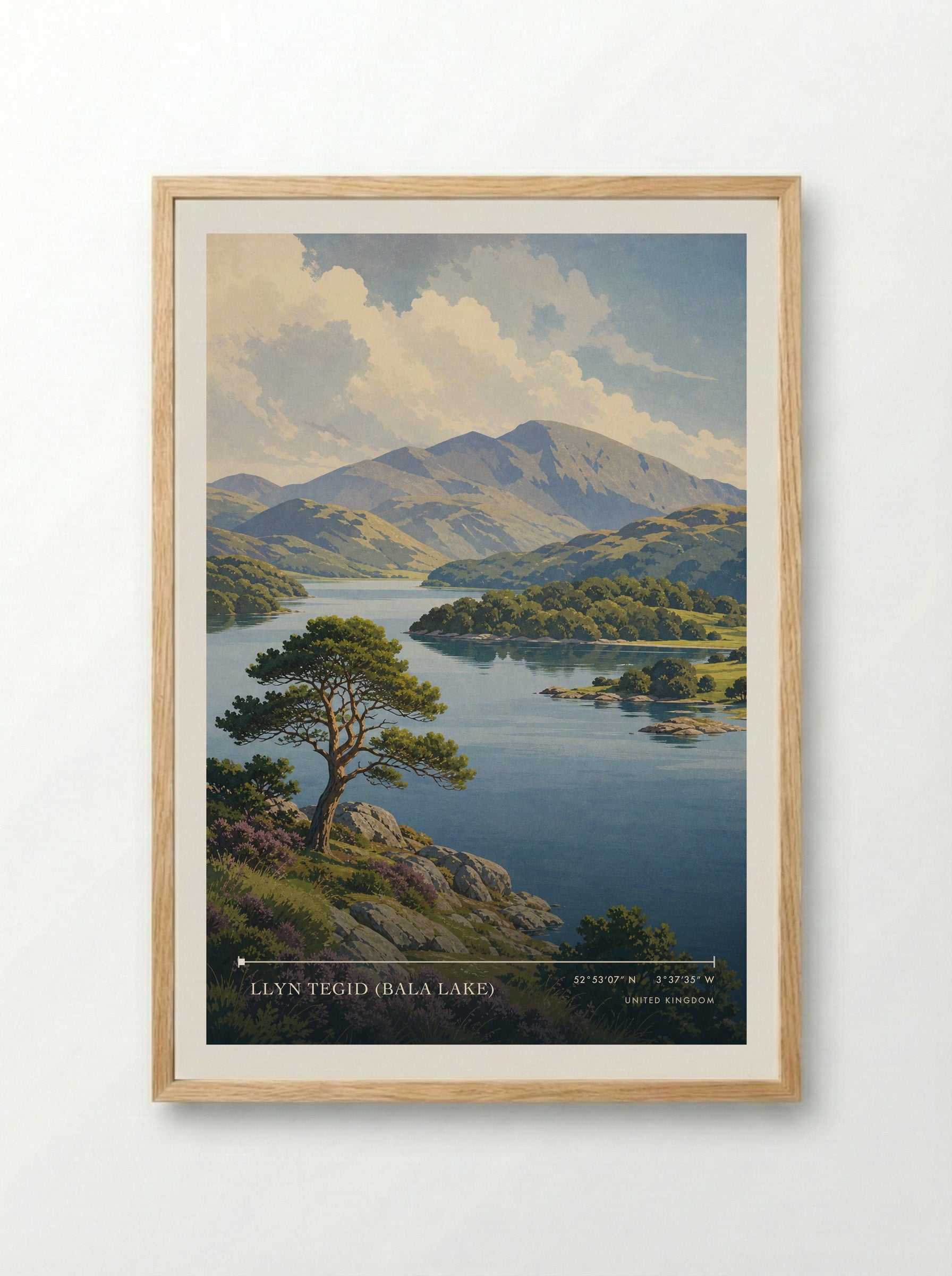Llyn Tegid (Bala Lake) United Kingdom Travel Poster - Framed Print Wood