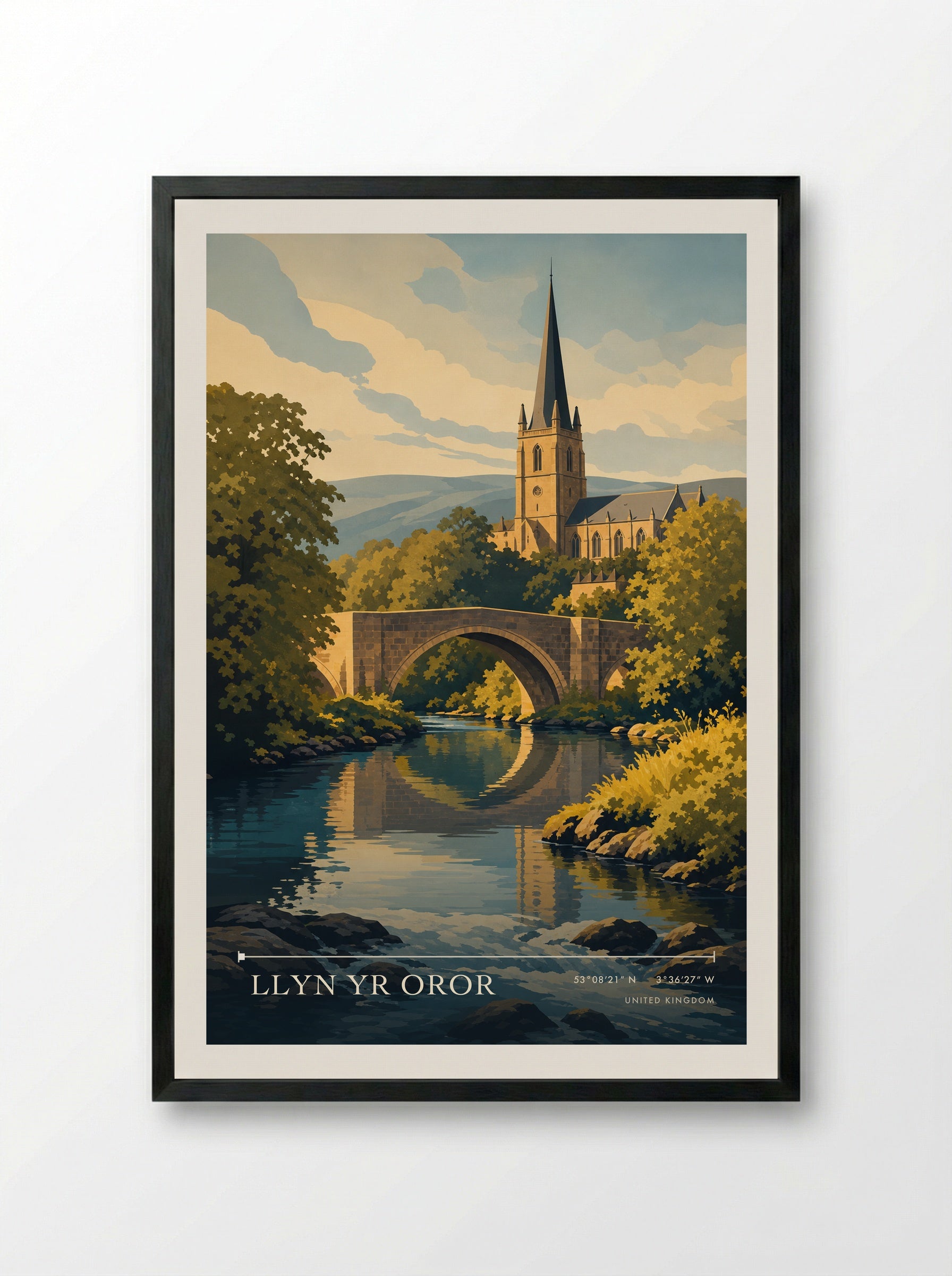 Llyn yr Oror United Kingdom Travel Poster - Framed Print Black