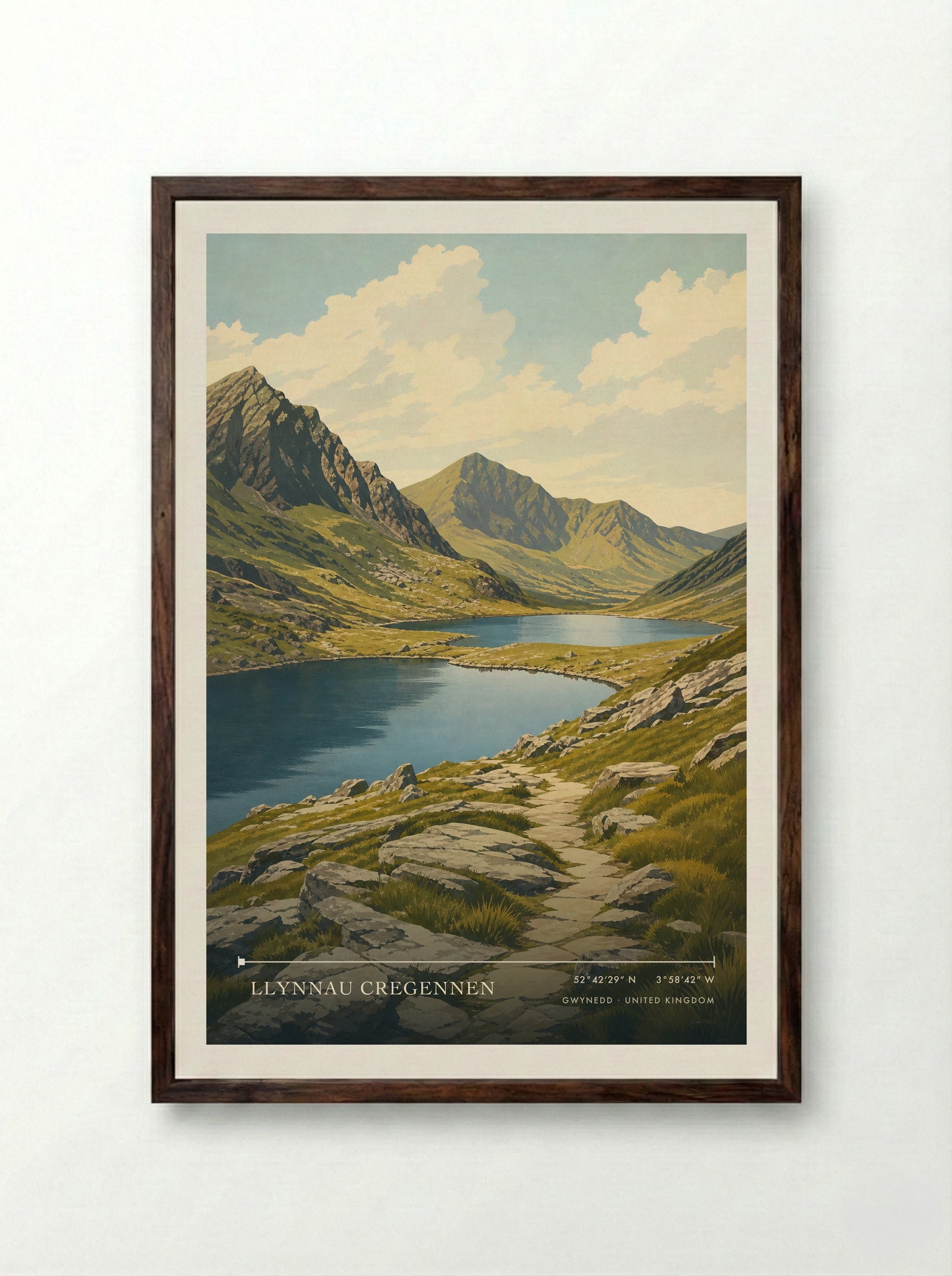 Llynnau Cregennen Gwynedd United Kingdom Travel Poster - Framed Print Dark Wood