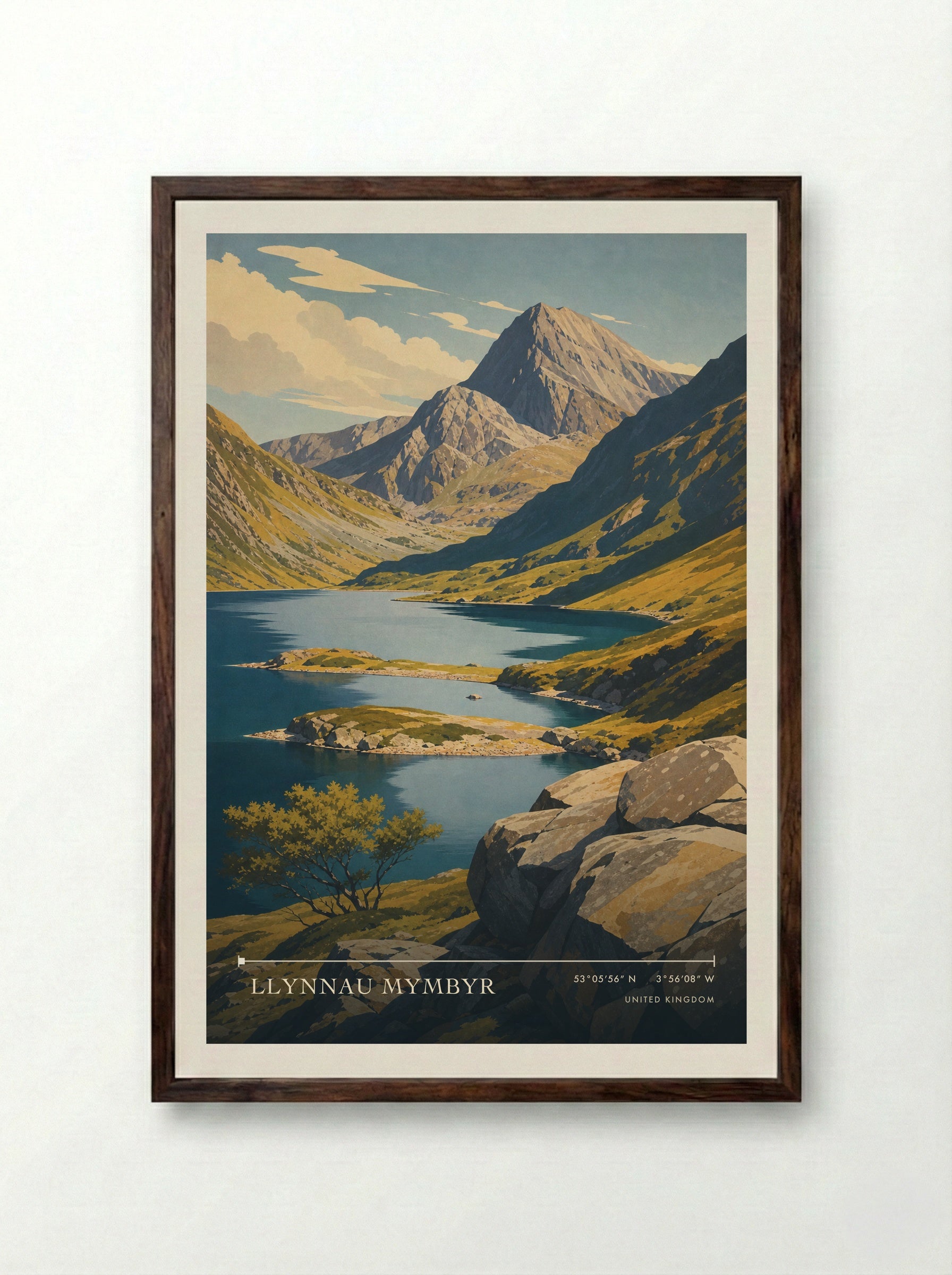 Llynnau Mymbyr United Kingdom Travel Poster - Framed Print Dark Wood
