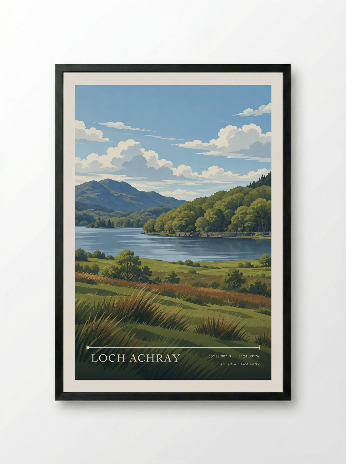 Loch Achray, Stirling | Travel Poster - Framed Print Black