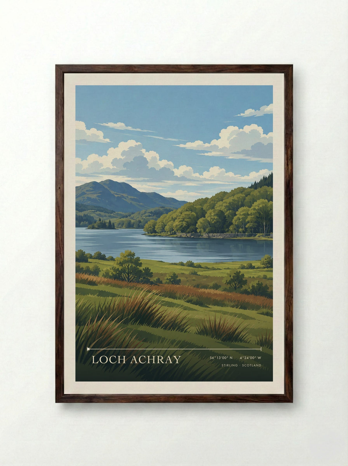 Loch Achray, Stirling | Travel Poster - Framed Print Dark Wood