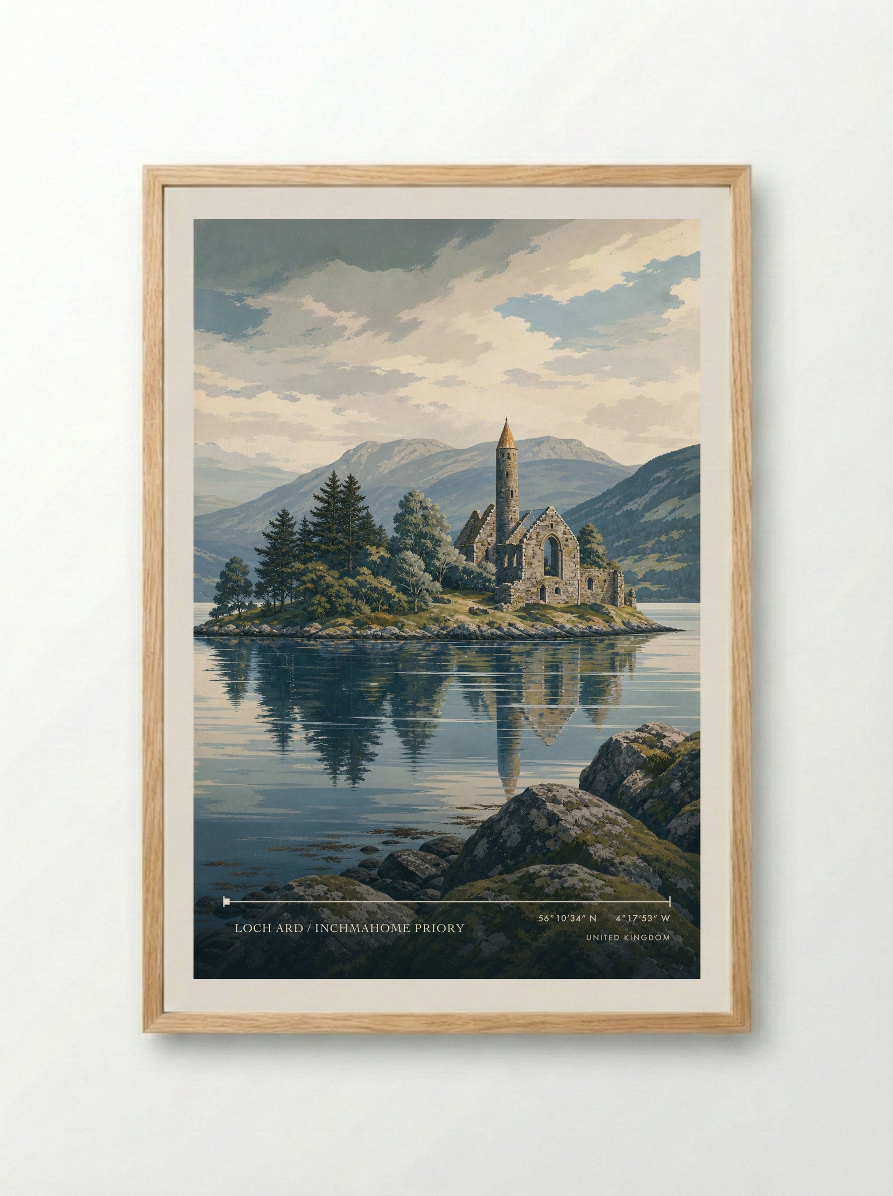 Loch Ard / Inchmahome Priory United Kingdom Travel Poster - Framed Print Wood