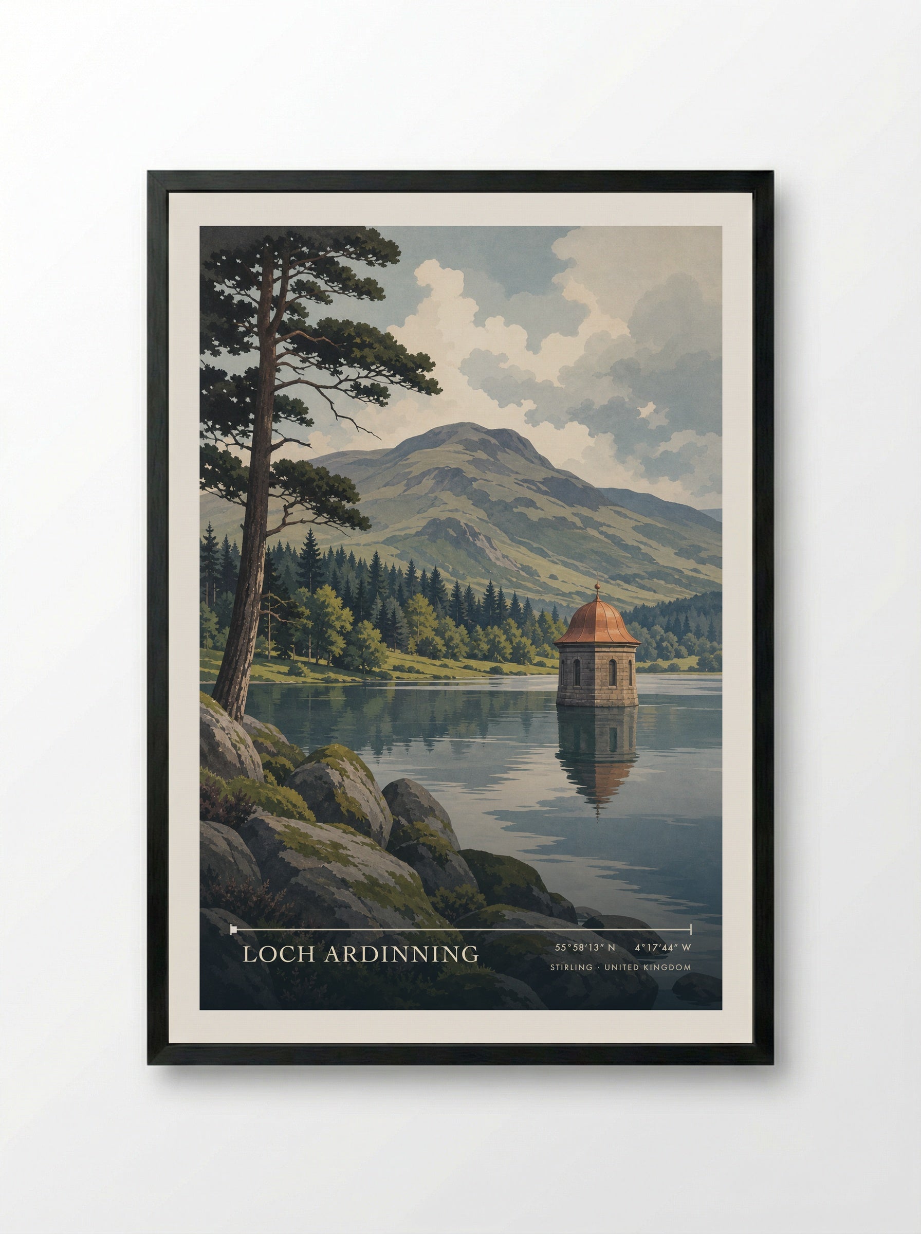 Loch Ardinning Stirling United Kingdom Travel Poster - Framed Print Black