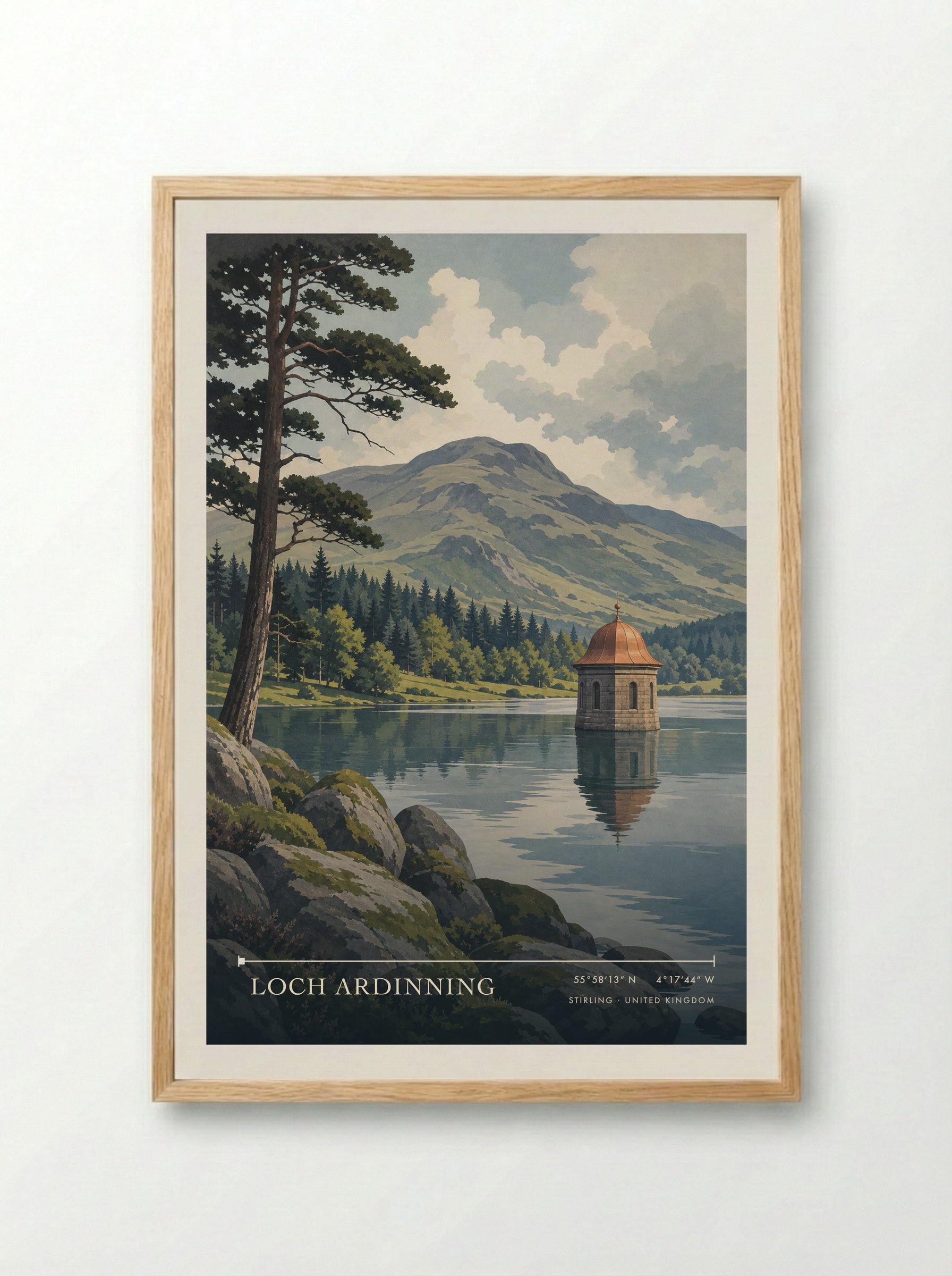Loch Ardinning Stirling United Kingdom Travel Poster - Framed Print Wood
