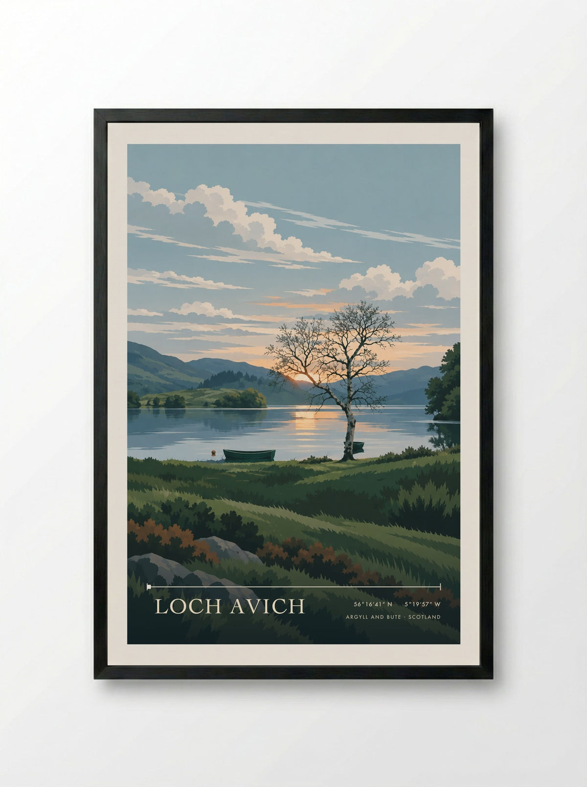 Loch Avich, Argyll and Bute | Travel Poster - Framed Print Black