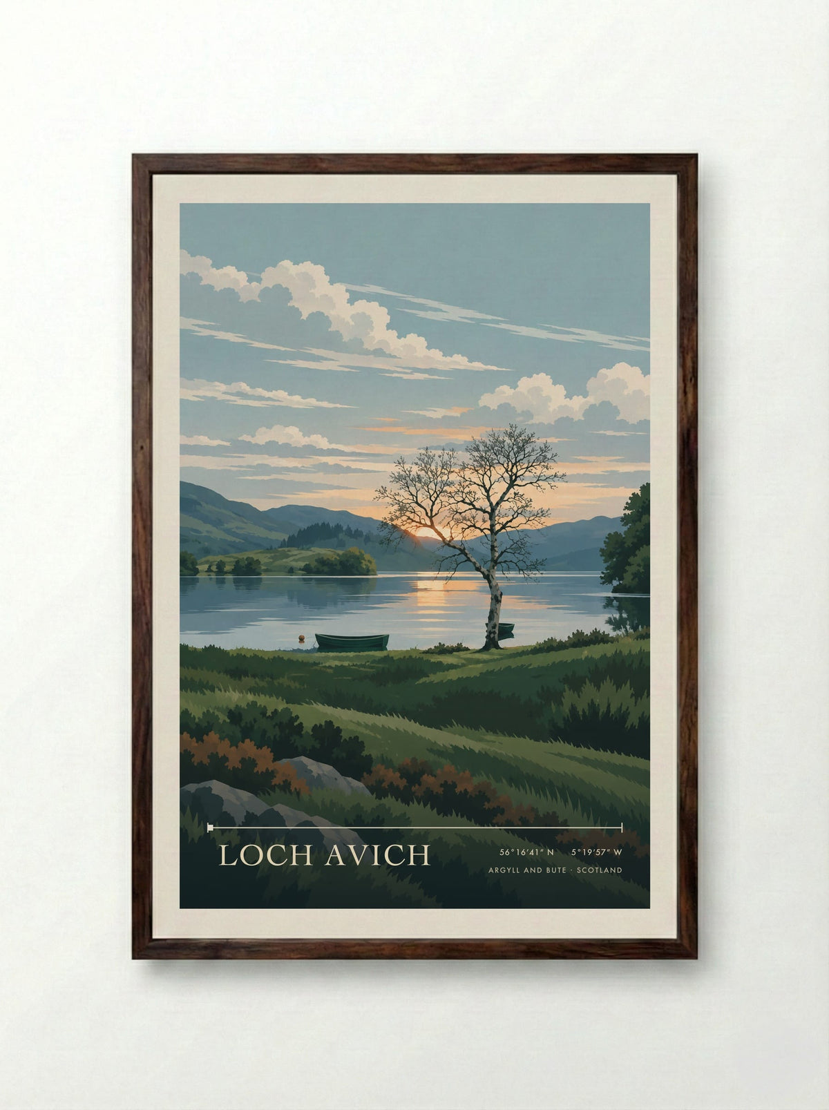 Loch Avich, Argyll and Bute | Travel Poster - Framed Print Dark Wood