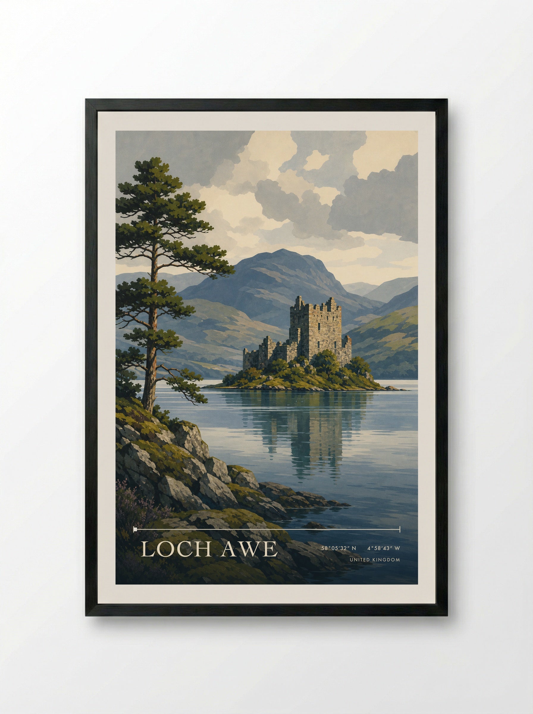 Loch Awe United Kingdom Travel Poster - Framed Print Black
