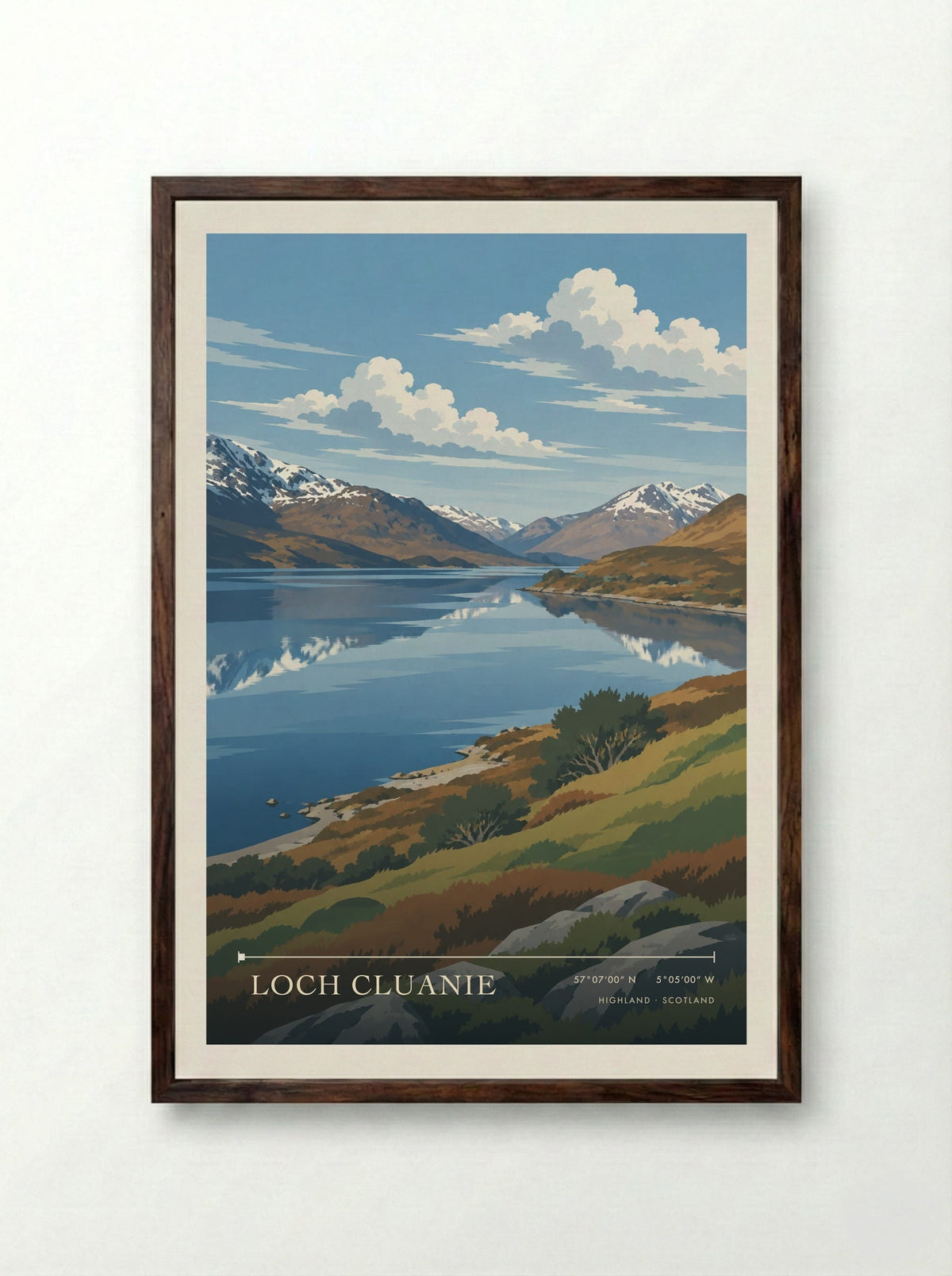 Loch Cluanie, Highland | Travel Poster - Framed Print Dark Wood