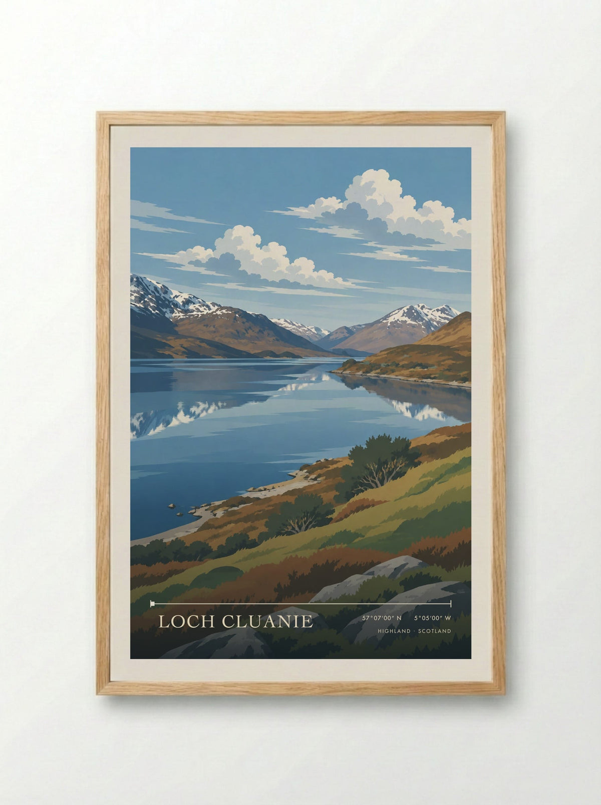 Loch Cluanie, Highland | Travel Poster - Framed Print Wood
