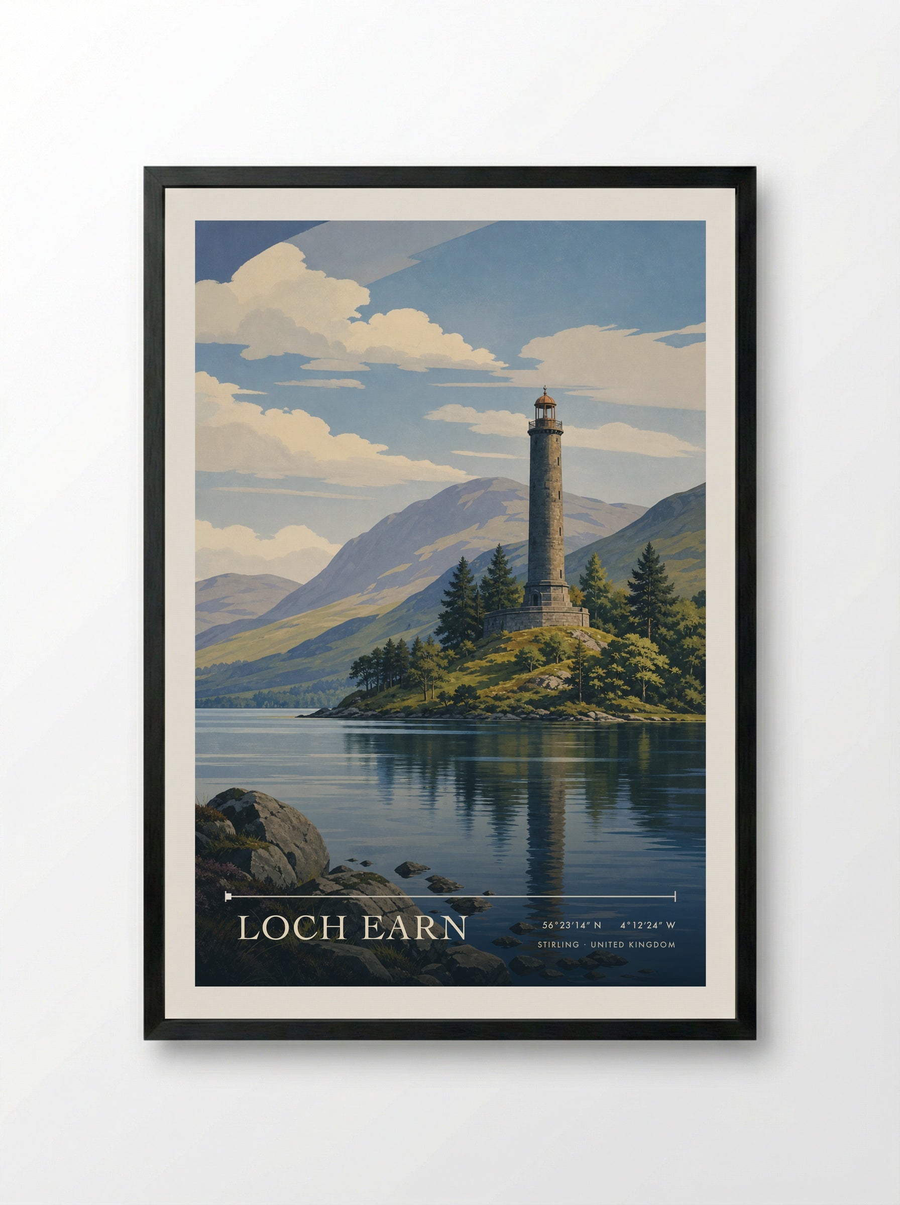 Loch Earn Stirling United Kingdom Travel Poster - Framed Print Black