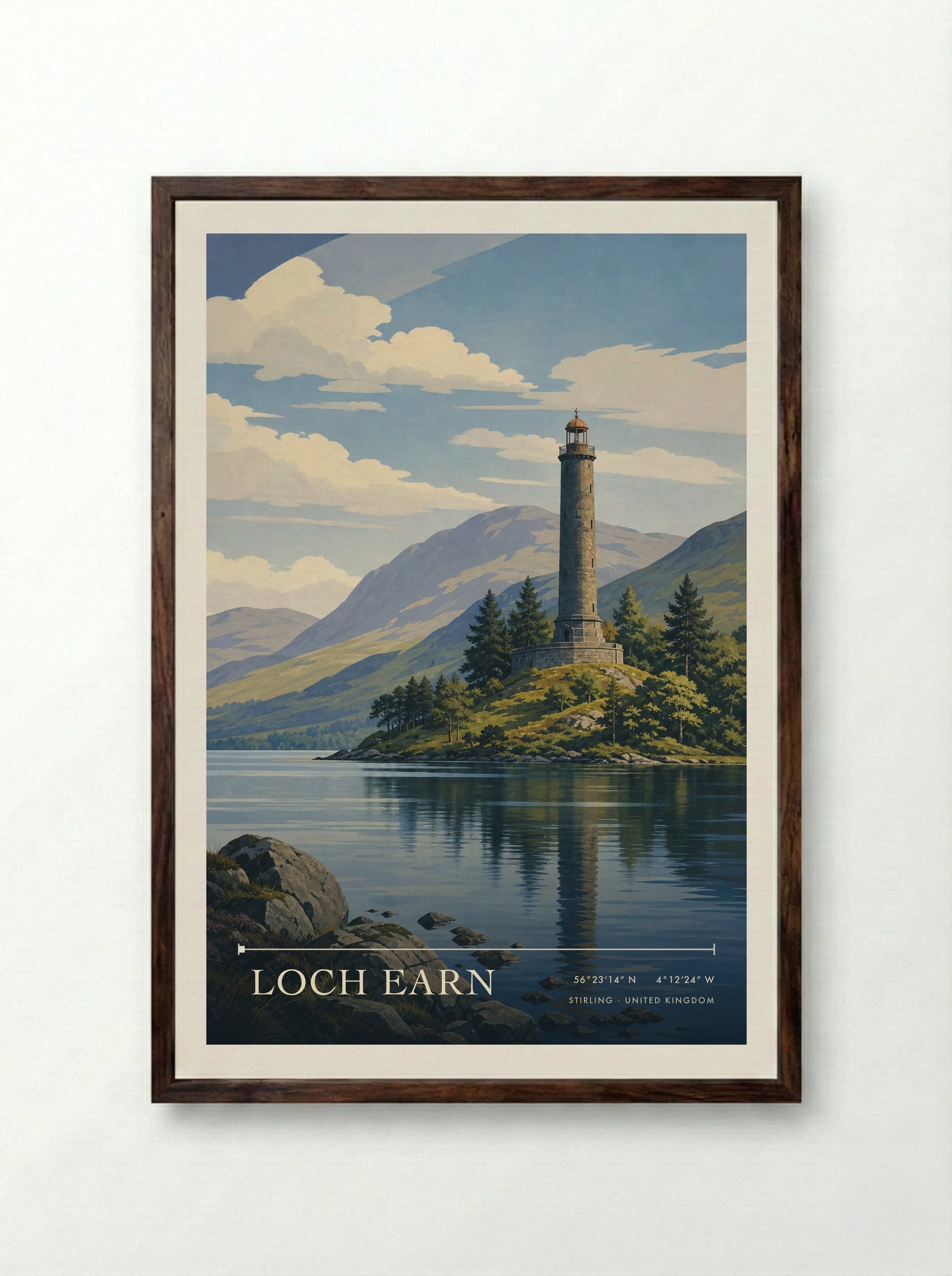 Loch Earn Stirling United Kingdom Travel Poster - Framed Print Dark Wood