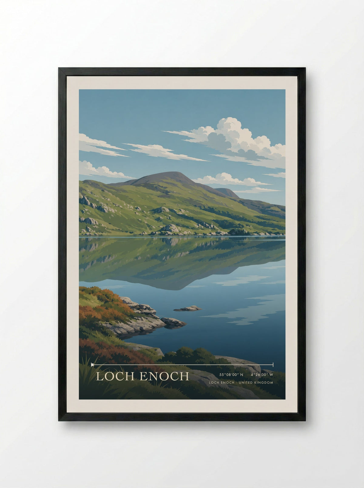 Loch Enoch | Travel Poster - Framed Print Black