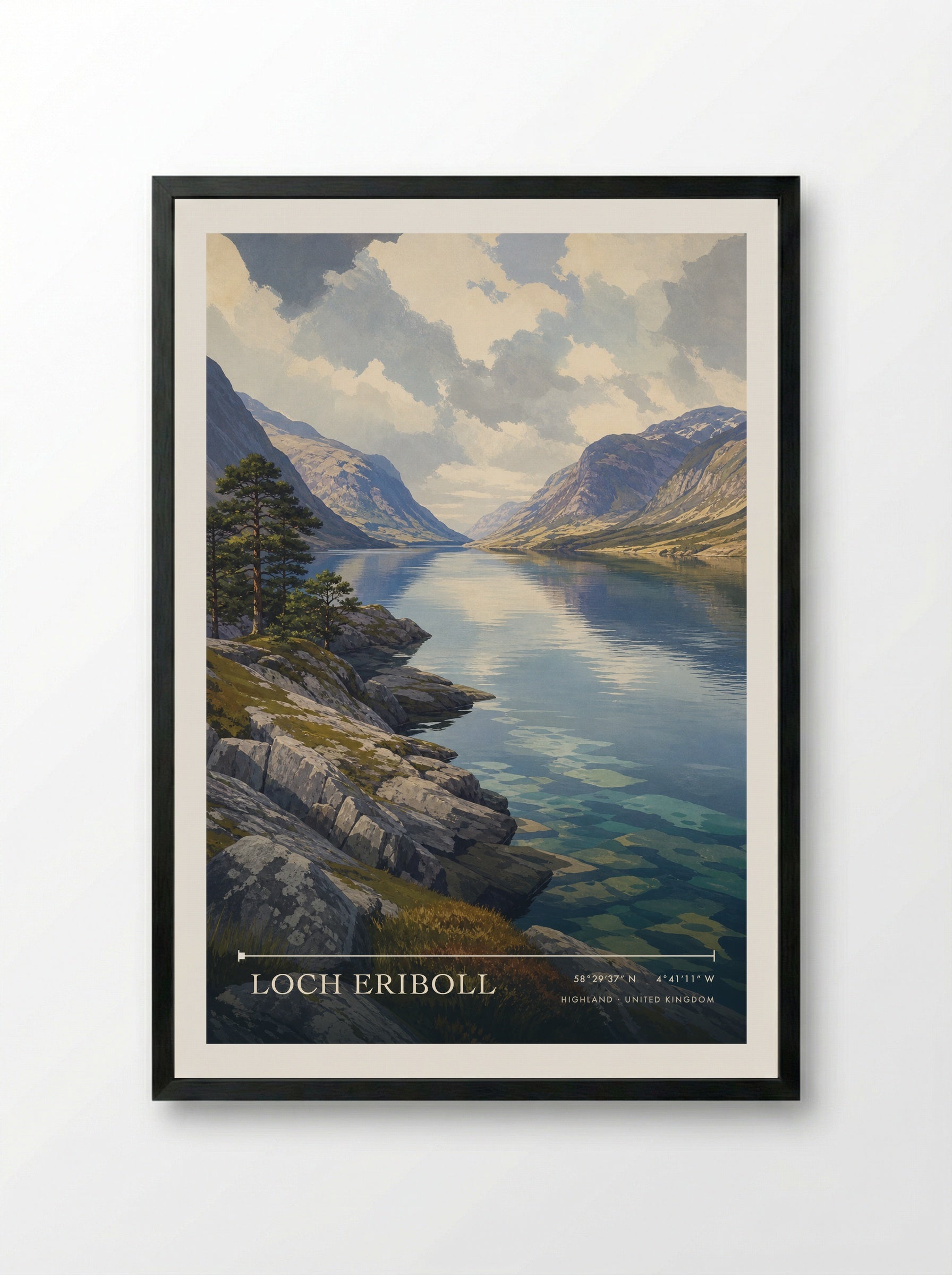 Loch Eriboll Highland United Kingdom Travel Poster - Framed Print Black