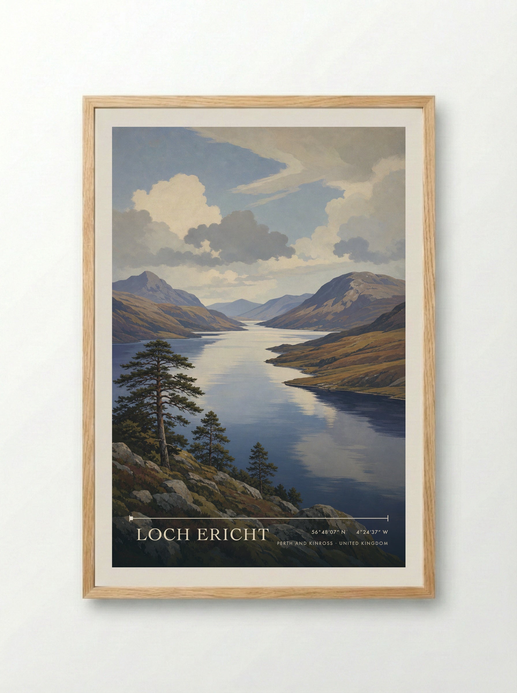 Loch Ericht Perth and Kinross United Kingdom Travel Poster - Framed Print Wood