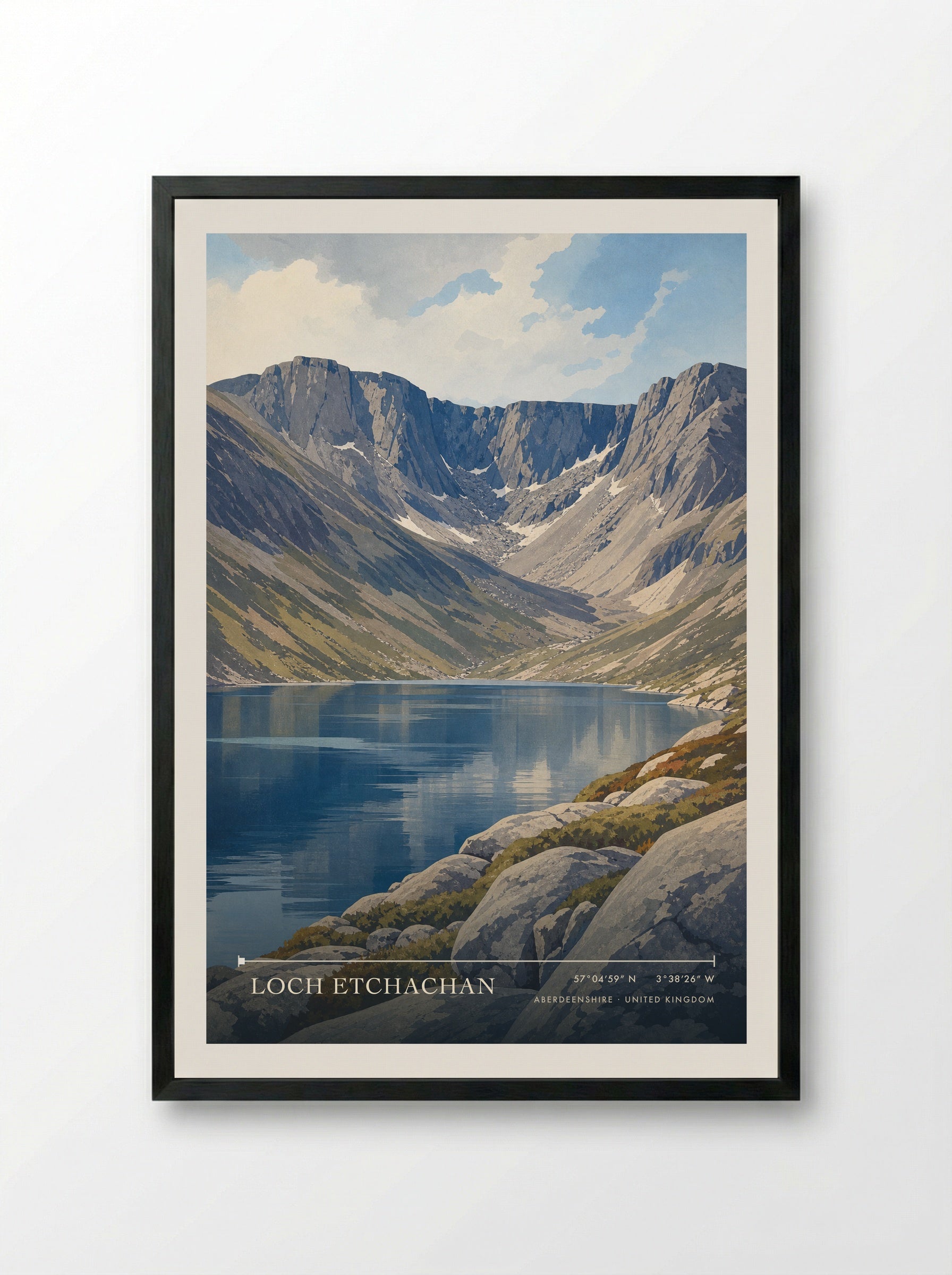 Loch Etchachan Aberdeenshire United Kingdom Travel Poster - Framed Print Black