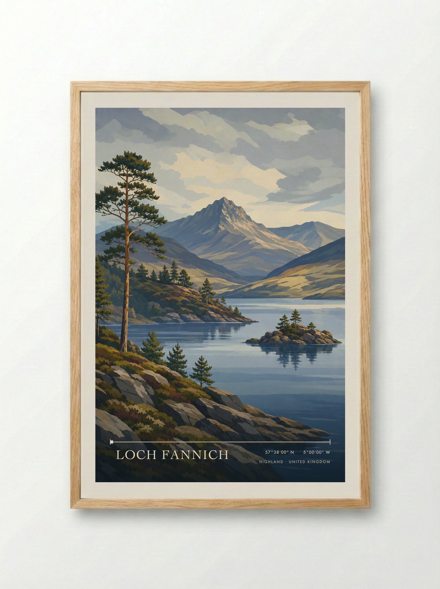 Loch Fannich Highland United Kingdom Travel Poster - Framed Print Wood