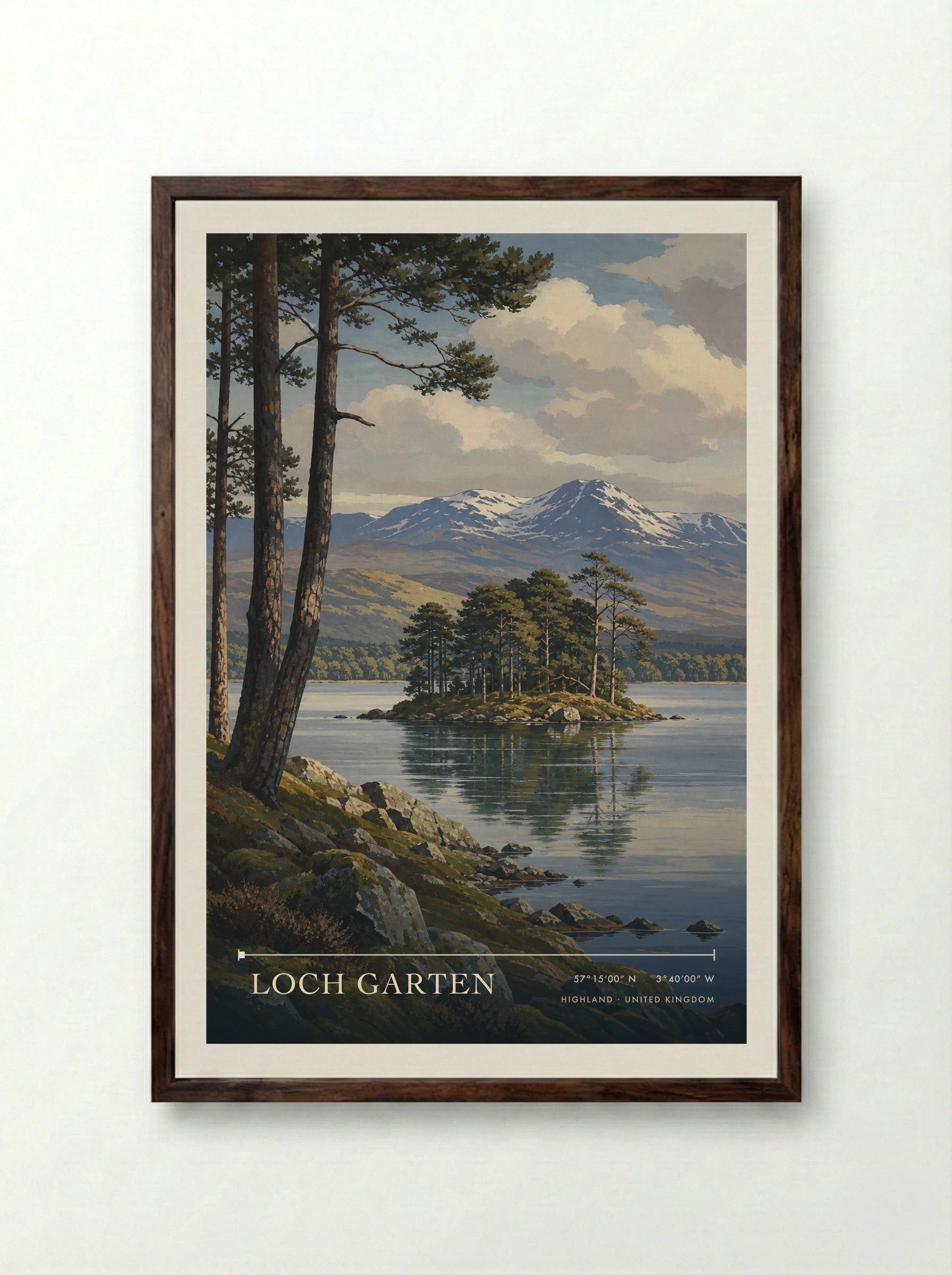 Loch Garten Highland United Kingdom Travel Poster - Framed Print Dark Wood