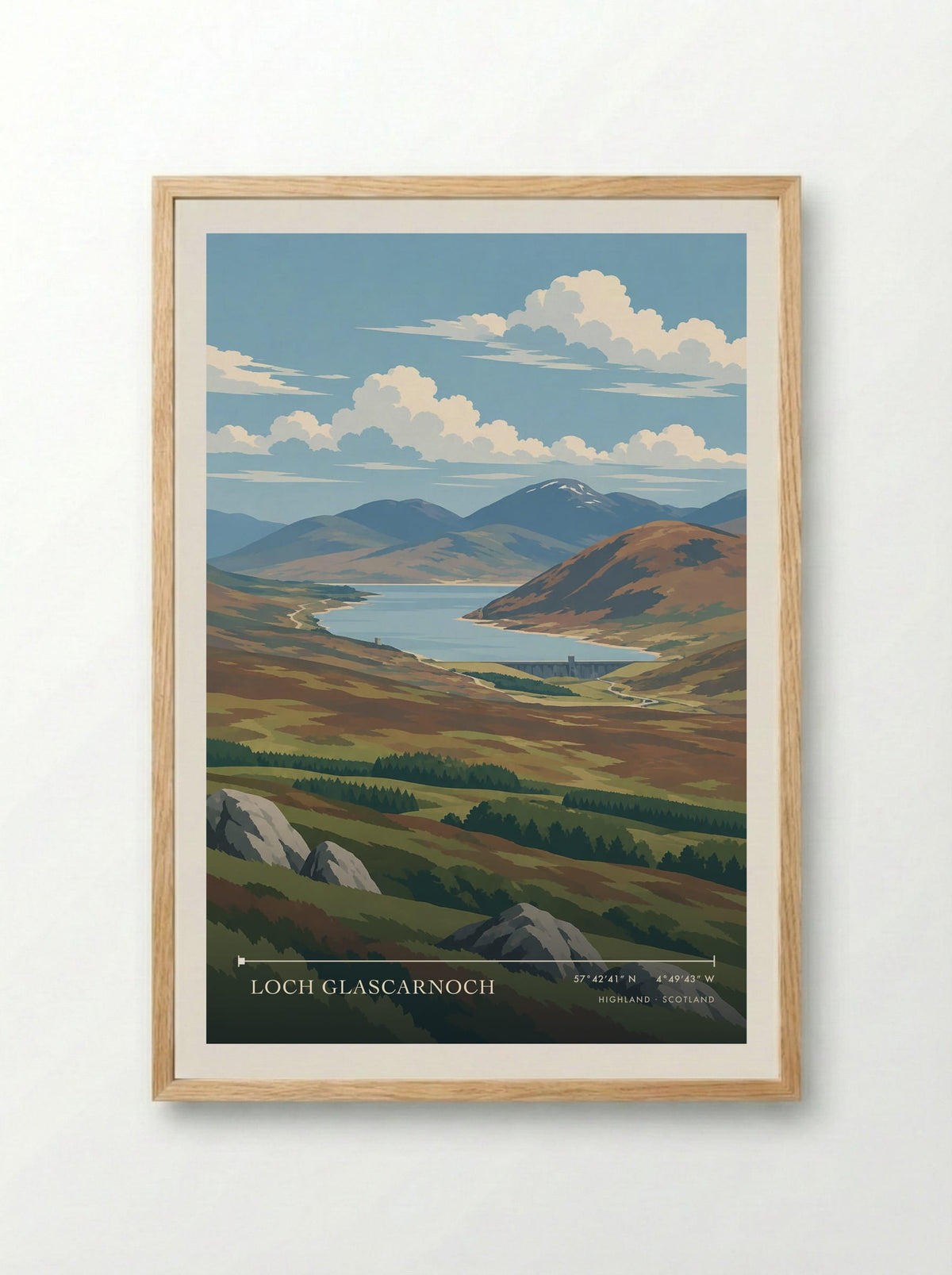 Loch Glascarnoch, Highland | Travel Poster - Framed Print Wood