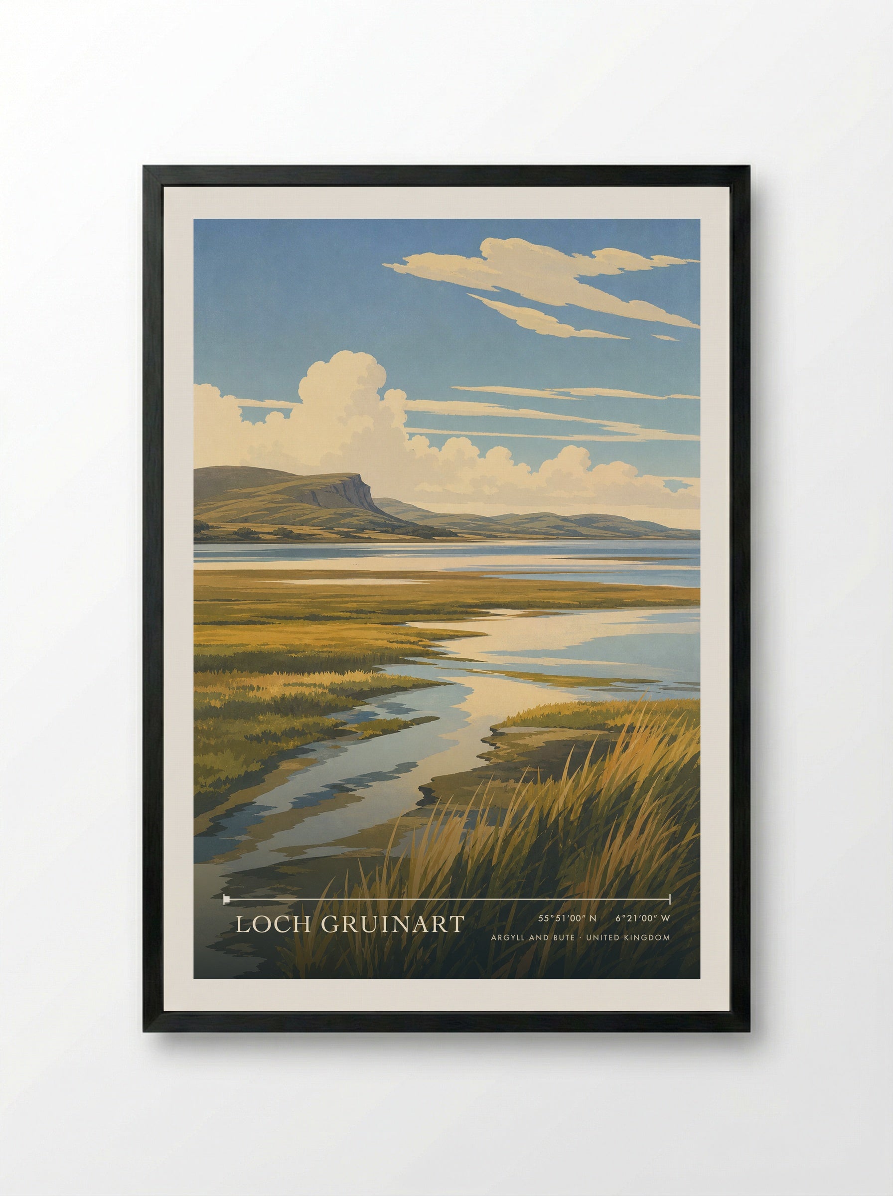 Loch Gruinart Argyll and Bute United Kingdom Travel Poster - Framed Print Black