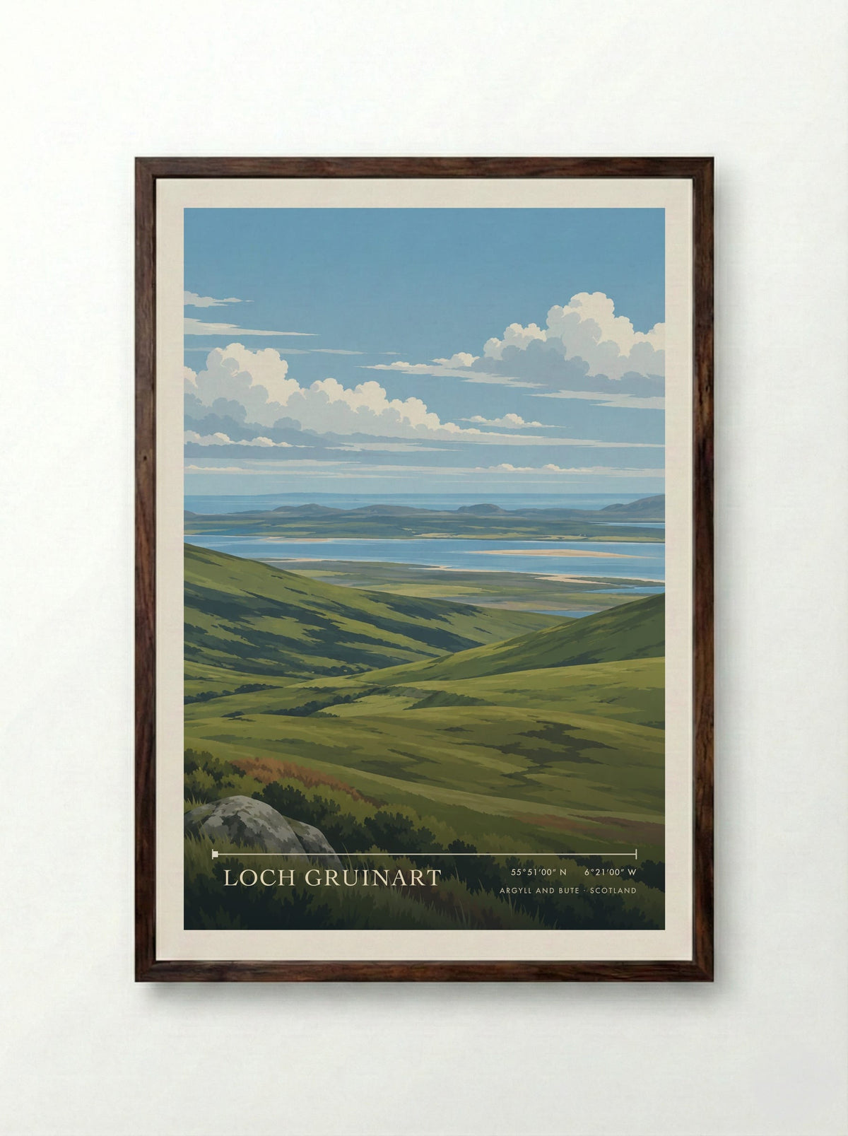 Loch Gruinart, Argyll and Bute | Travel Poster - Framed Print Dark Wood