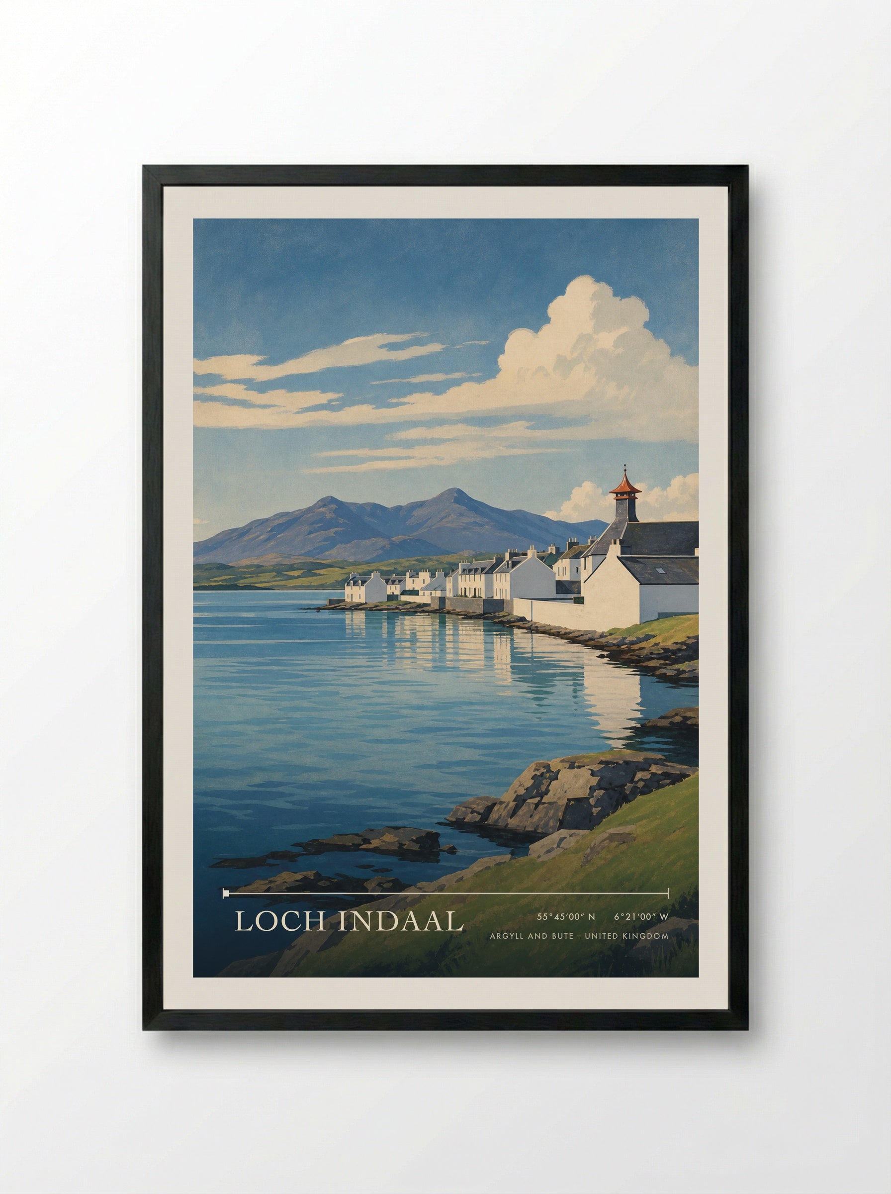 Loch Indaal Argyll and Bute United Kingdom Travel Poster - Framed Print Black